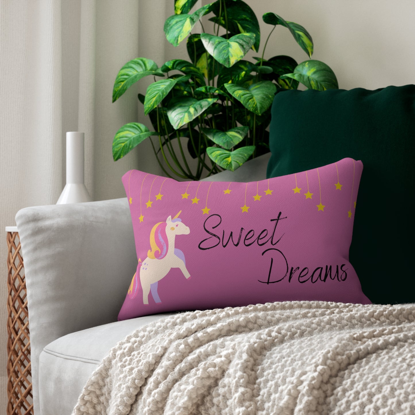 Unicorn and Stars Sweet Dreams - Lumbar Pillow