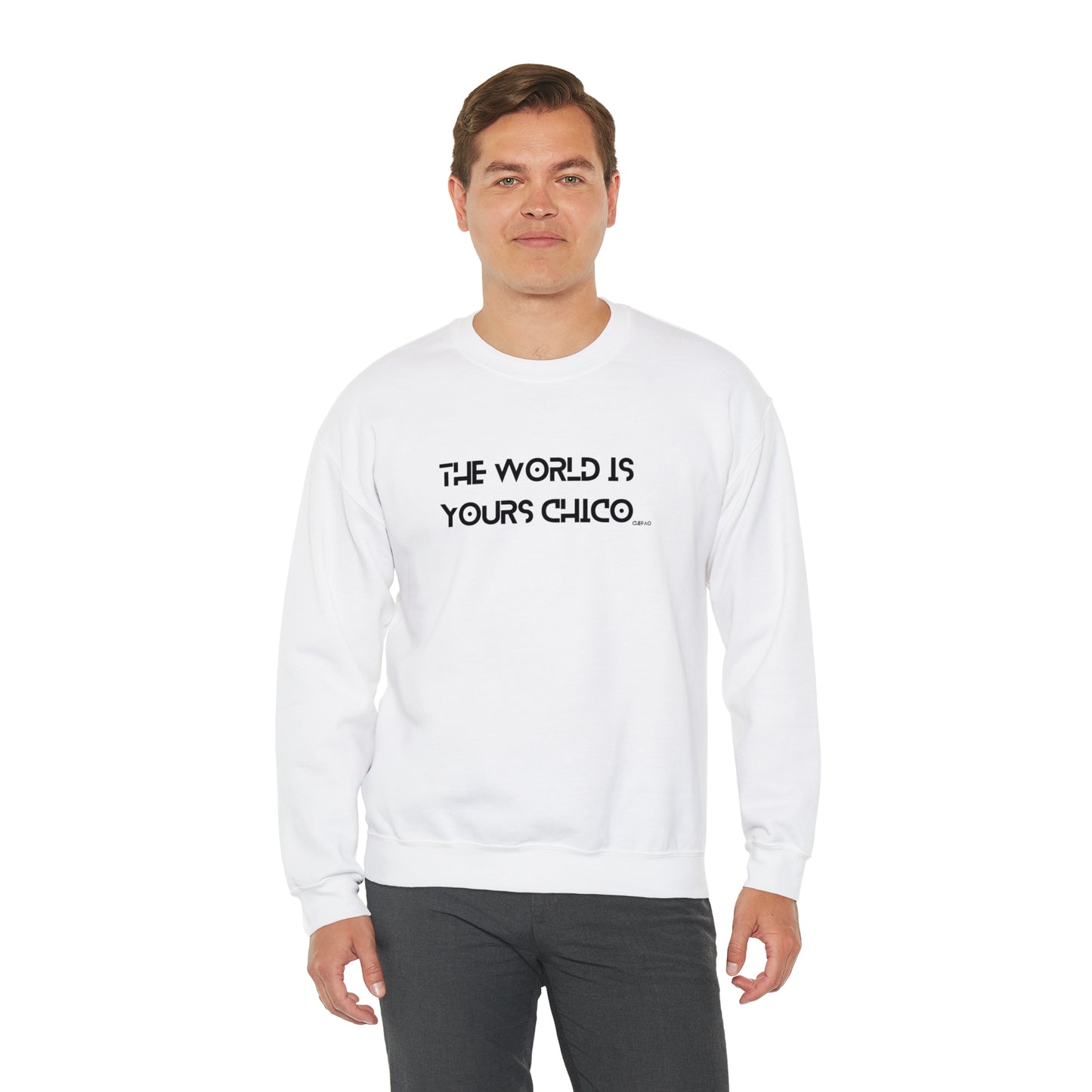 The World is Yours Chico, Unisex Heavy Blend Crewneck Sweatshirt