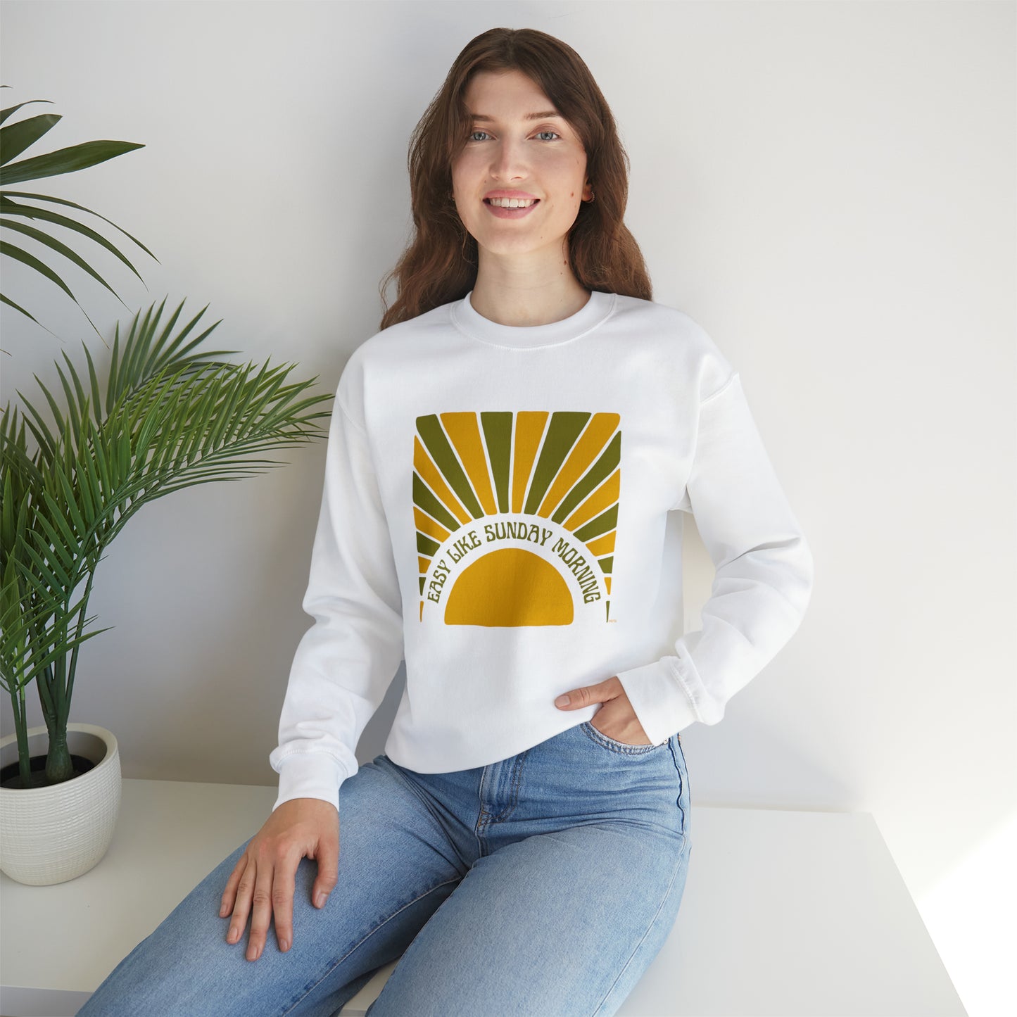 Easy Like Sunday Morning Green & Yellow, Unisex Heavy Blend Crewneck Sweatshirt