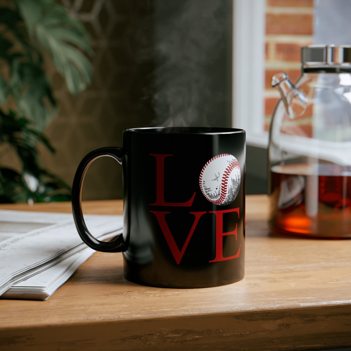 Chefao Love Baseball I, Black Coffee Mug, 11oz