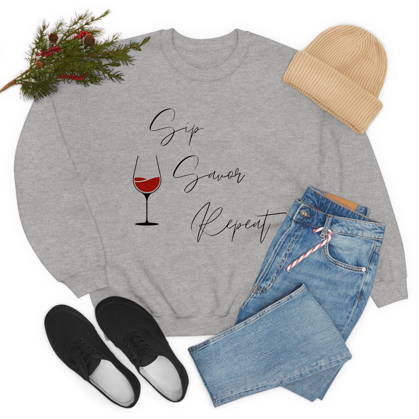 Sip, Savor, Repeat, Unisex Heavy Blend Crewneck Sweatshirt