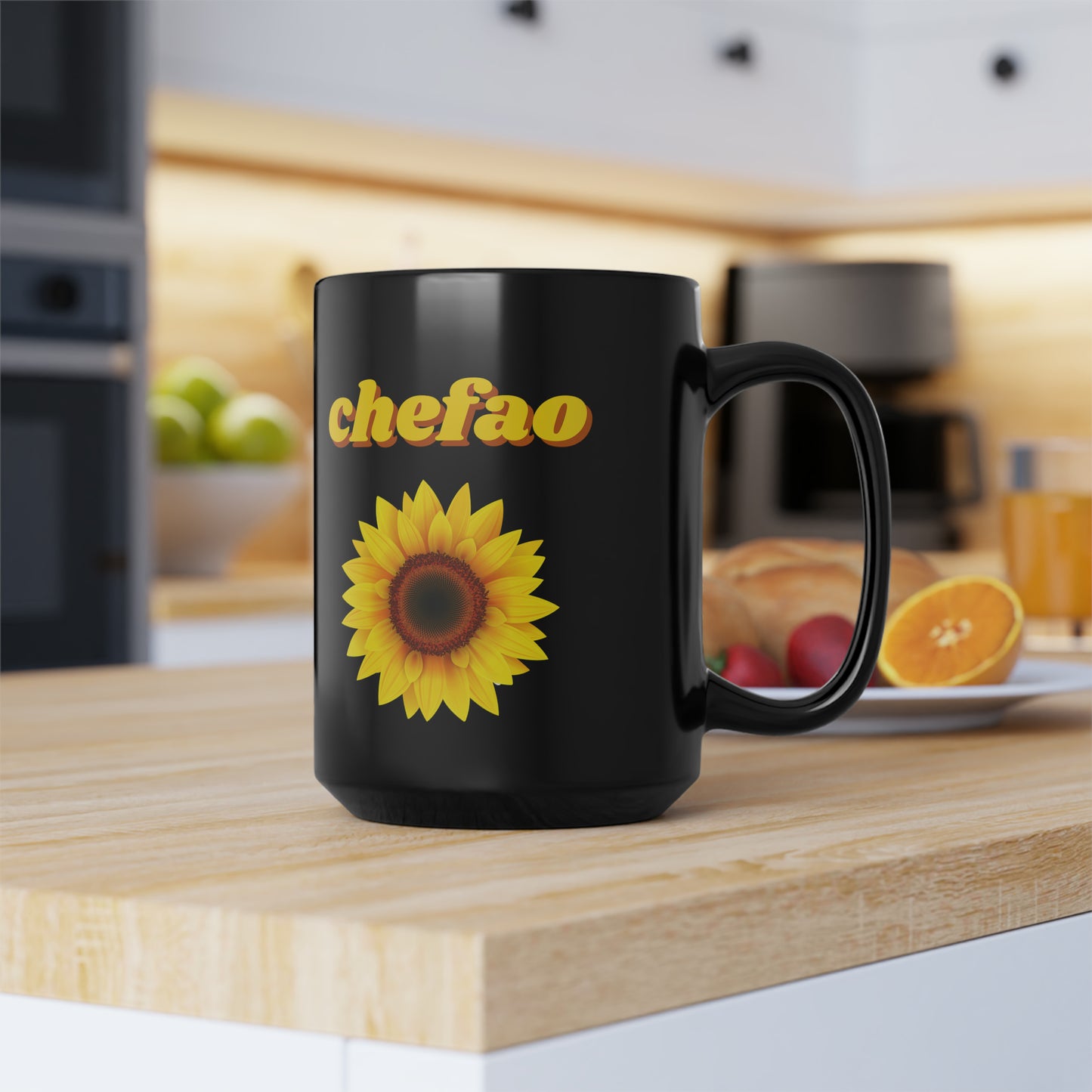 Chefao Sunflower I, Black Mug, 15oz
