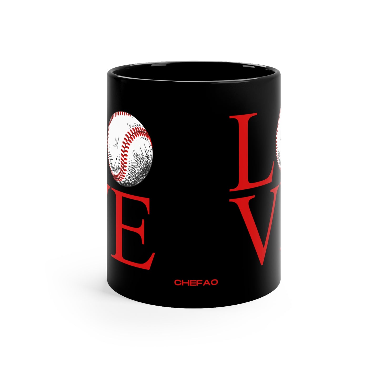 Chefao Love Baseball I, Black Coffee Mug, 11oz
