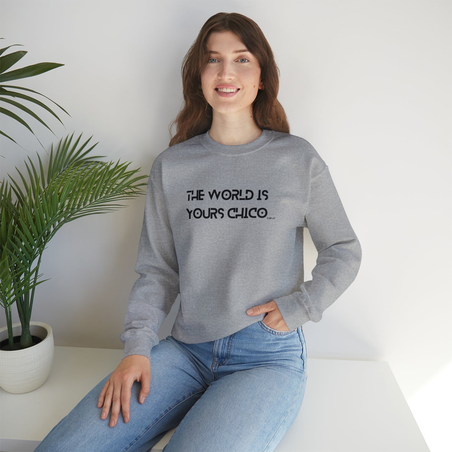 The World is Yours Chico, Unisex Heavy Blend Crewneck Sweatshirt
