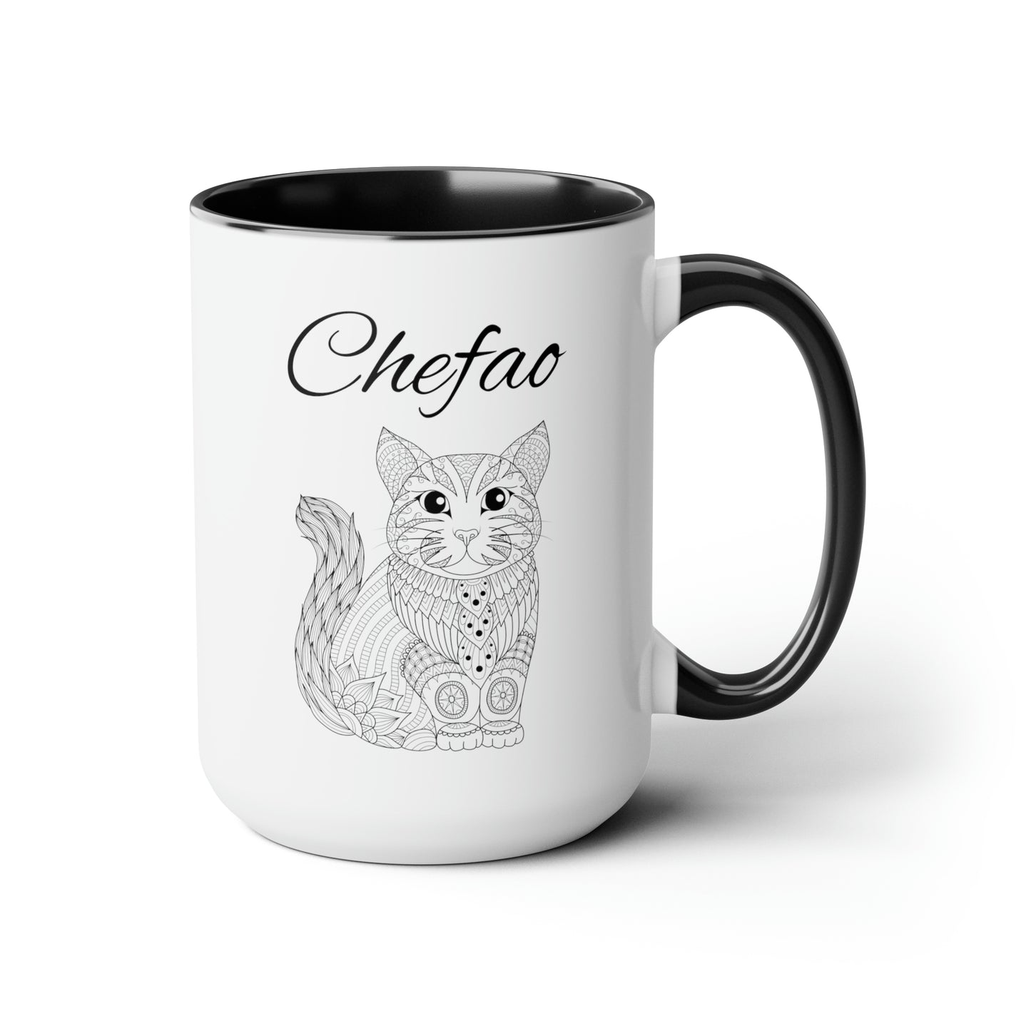 Chefao Mandala Cat I, Two-Tone Coffee Mugs, 15oz