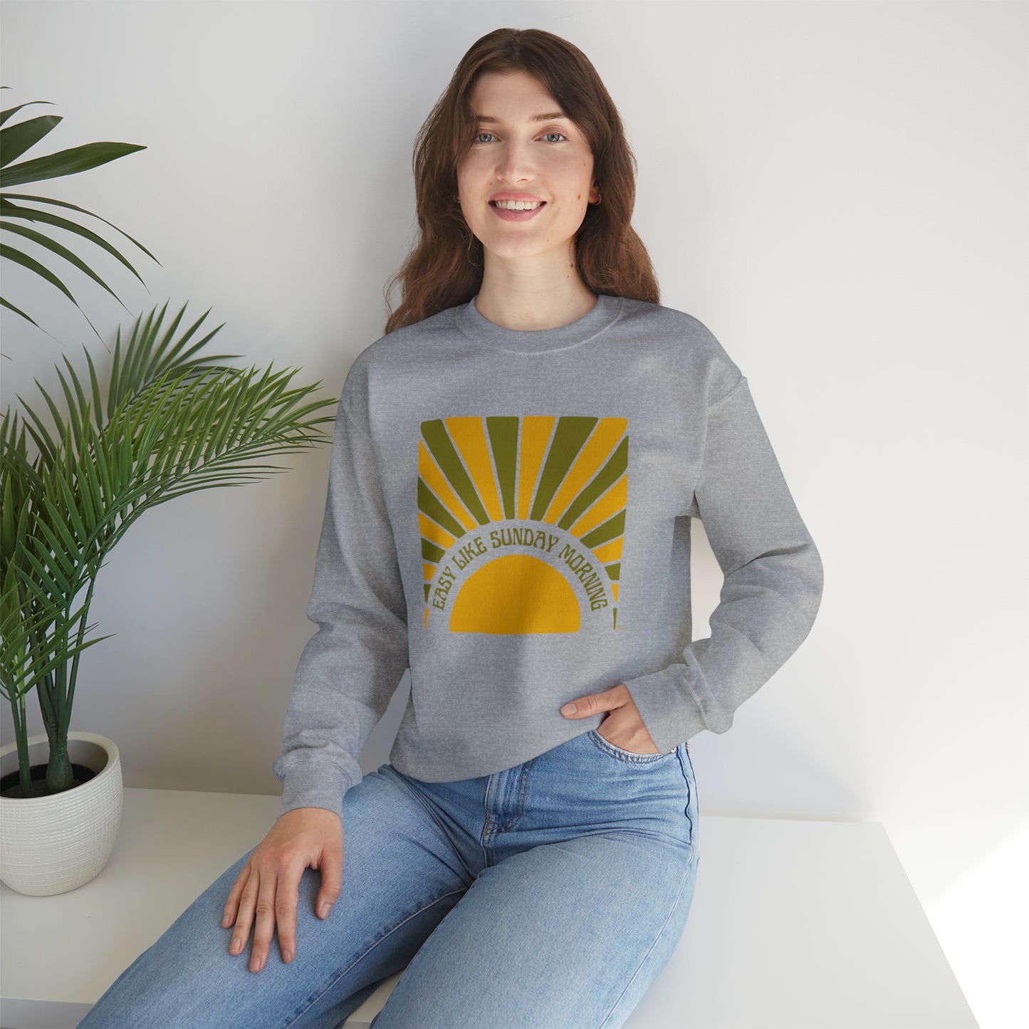 Easy Like Sunday Morning Green & Yellow, Unisex Heavy Blend Crewneck Sweatshirt