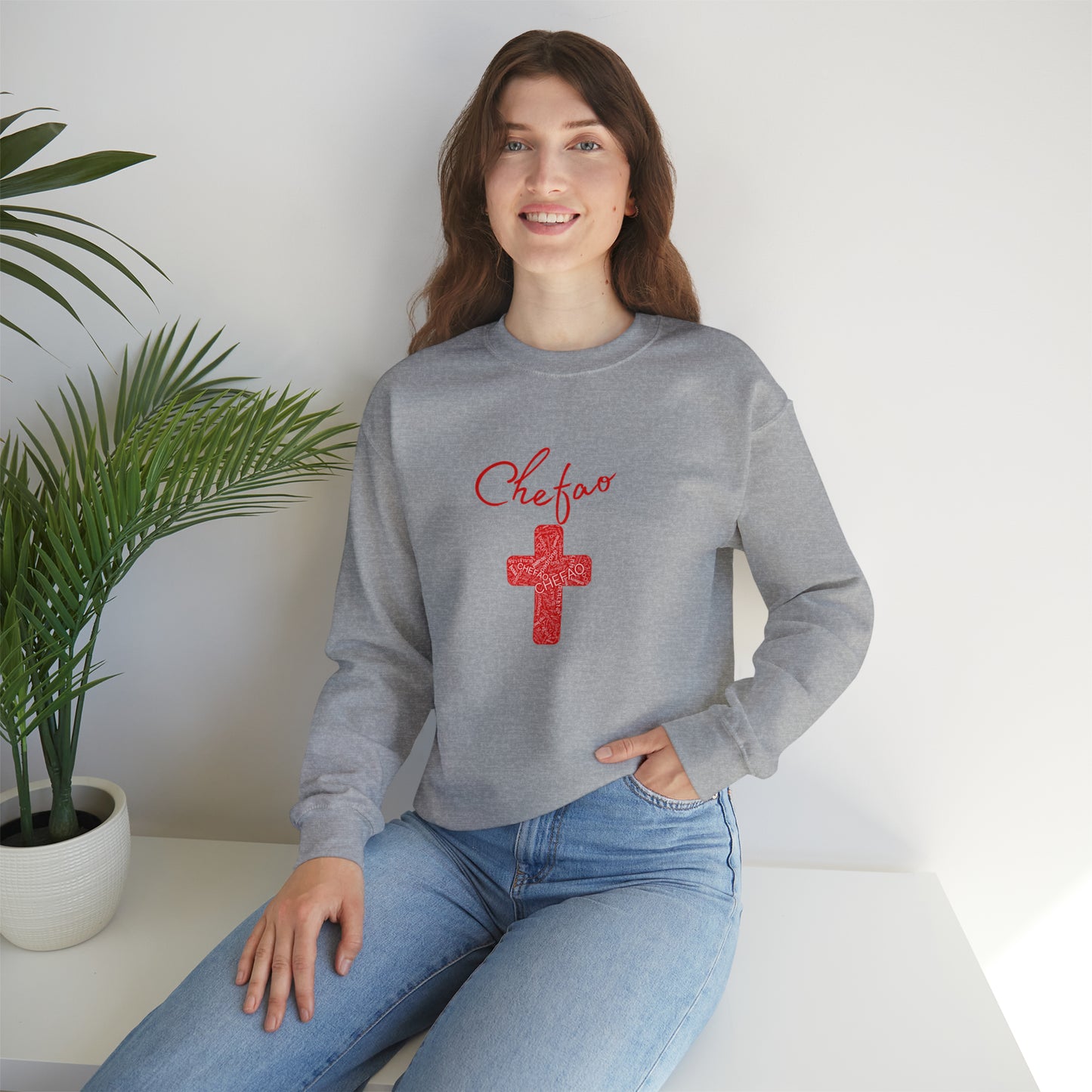 Chefao Cross I Red, Unisex Heavy Blend Crewneck Sweatshirt