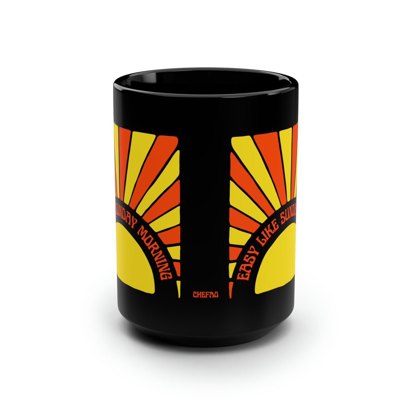 Easy Like Sunday Morning (Red/Yellow), Black Mug, 15oz