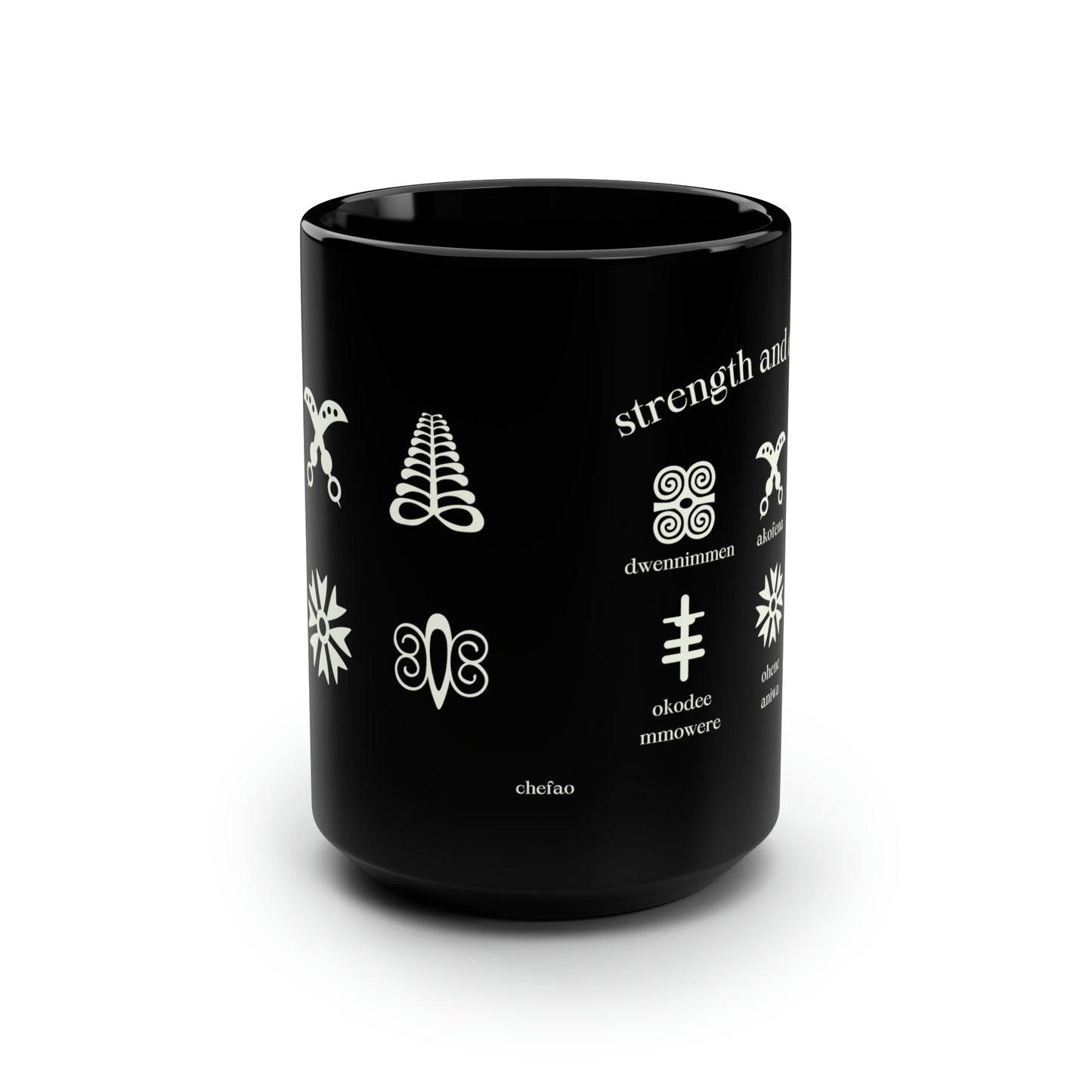 Chefao Adinkra Strength and Courage, Black Mug, 15oz