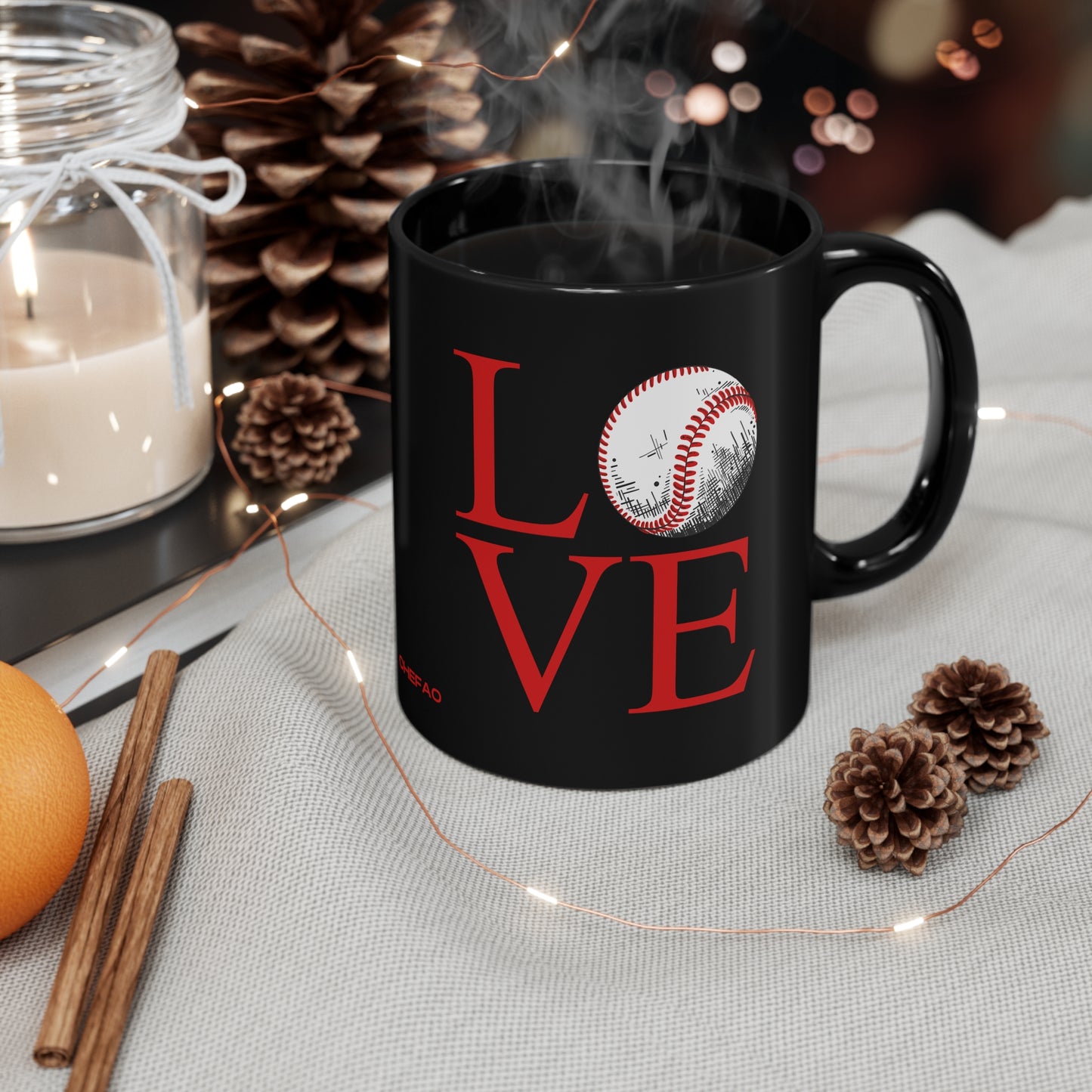 Chefao Love Baseball I, Black Coffee Mug, 11oz