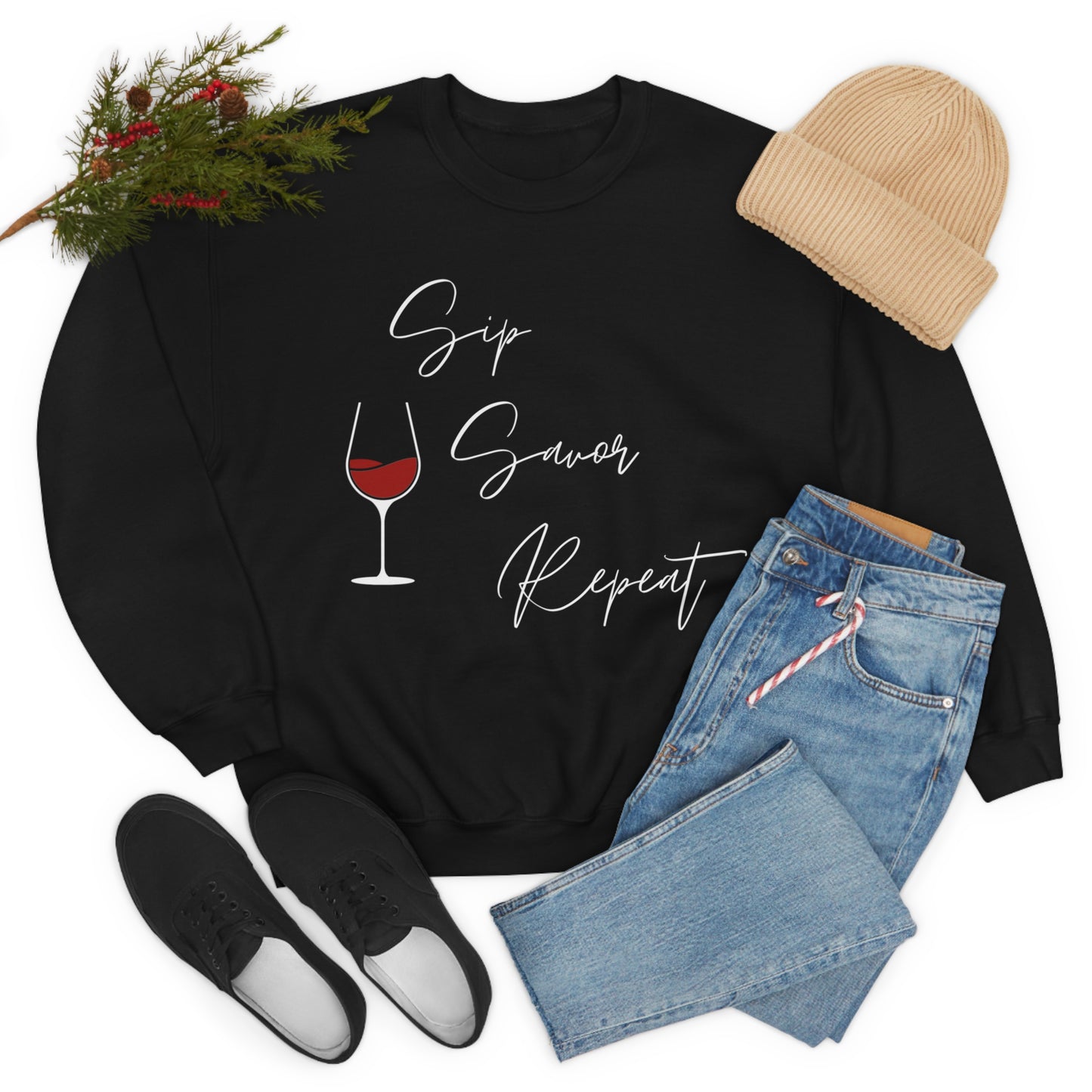 Sip, Savor, Repeat, Unisex Heavy Blend Crewneck Sweatshirt