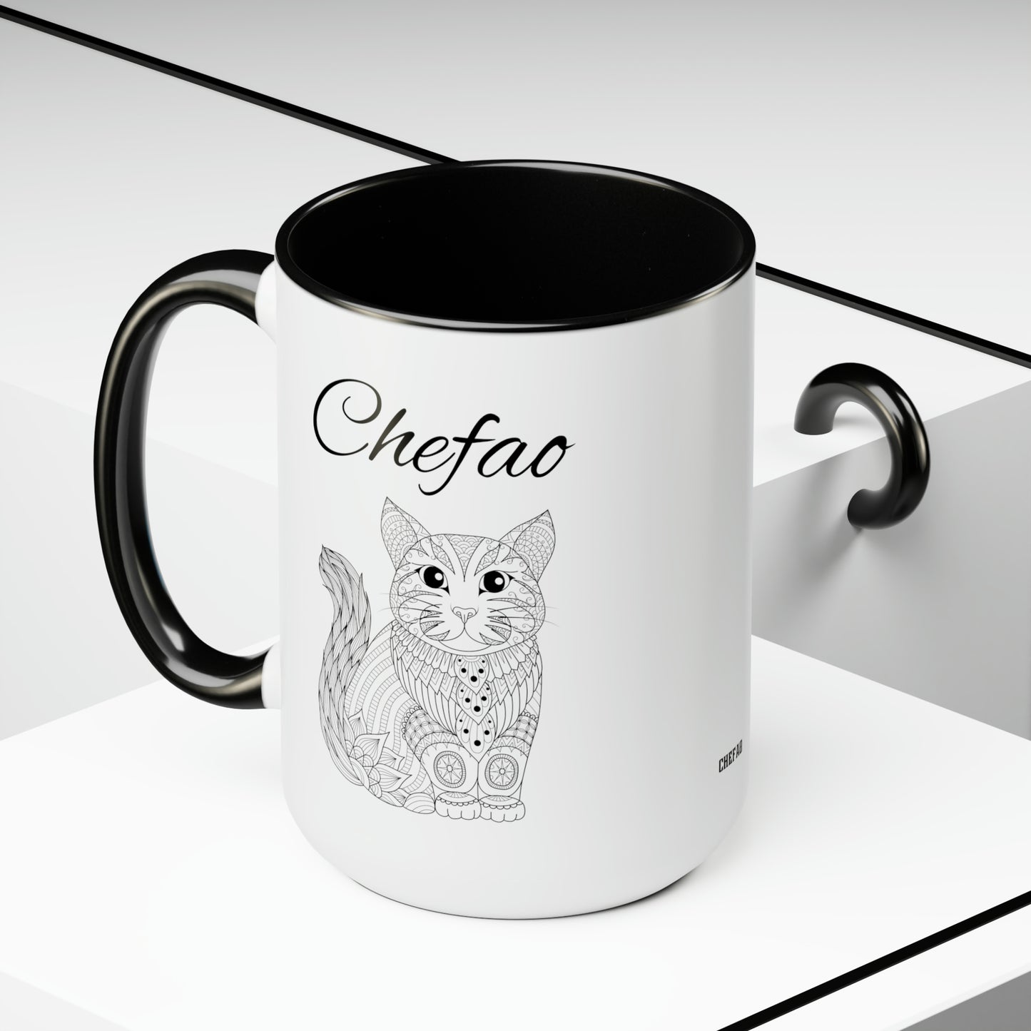 Chefao Mandala Cat I, Two-Tone Coffee Mugs, 15oz