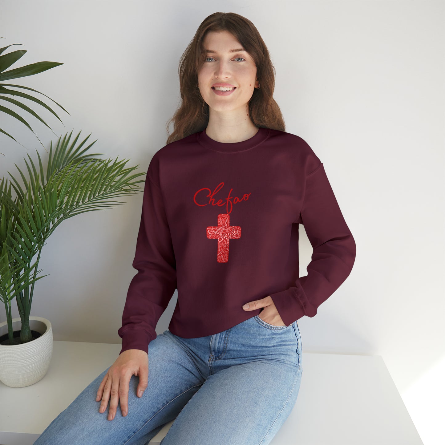 Chefao Cross I Red, Unisex Heavy Blend Crewneck Sweatshirt