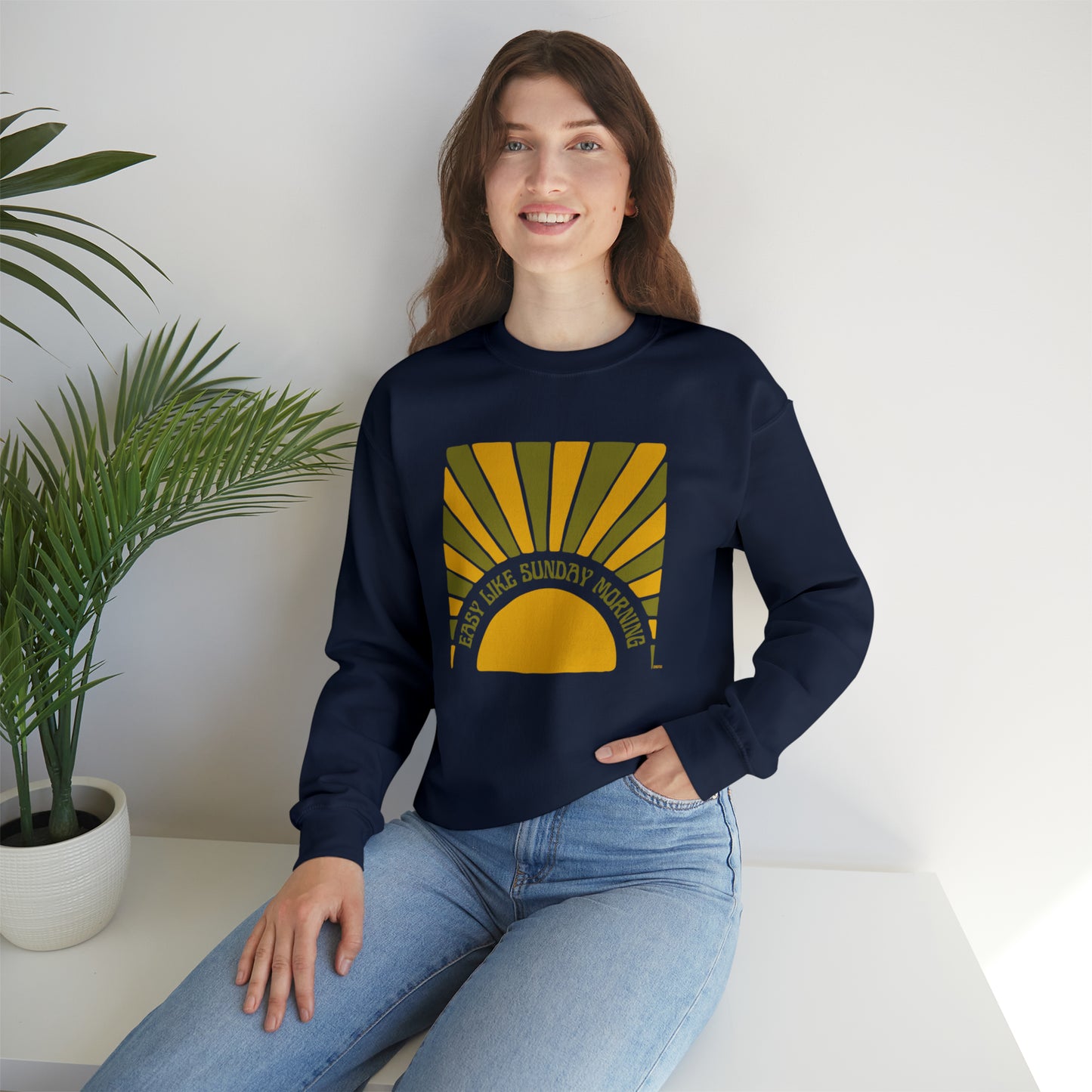 Easy Like Sunday Morning Green & Yellow, Unisex Heavy Blend Crewneck Sweatshirt