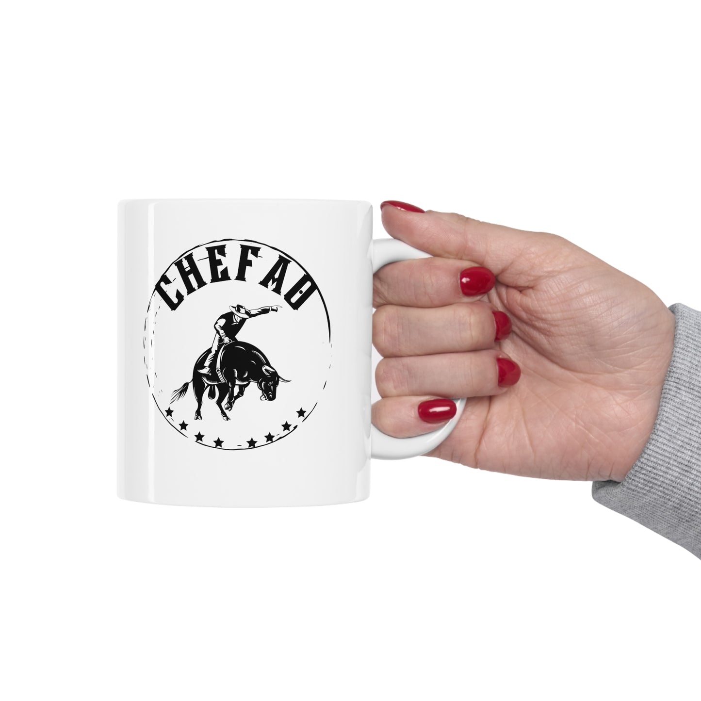 Chefao Bull Riding II, White Coffee Mug, 11oz