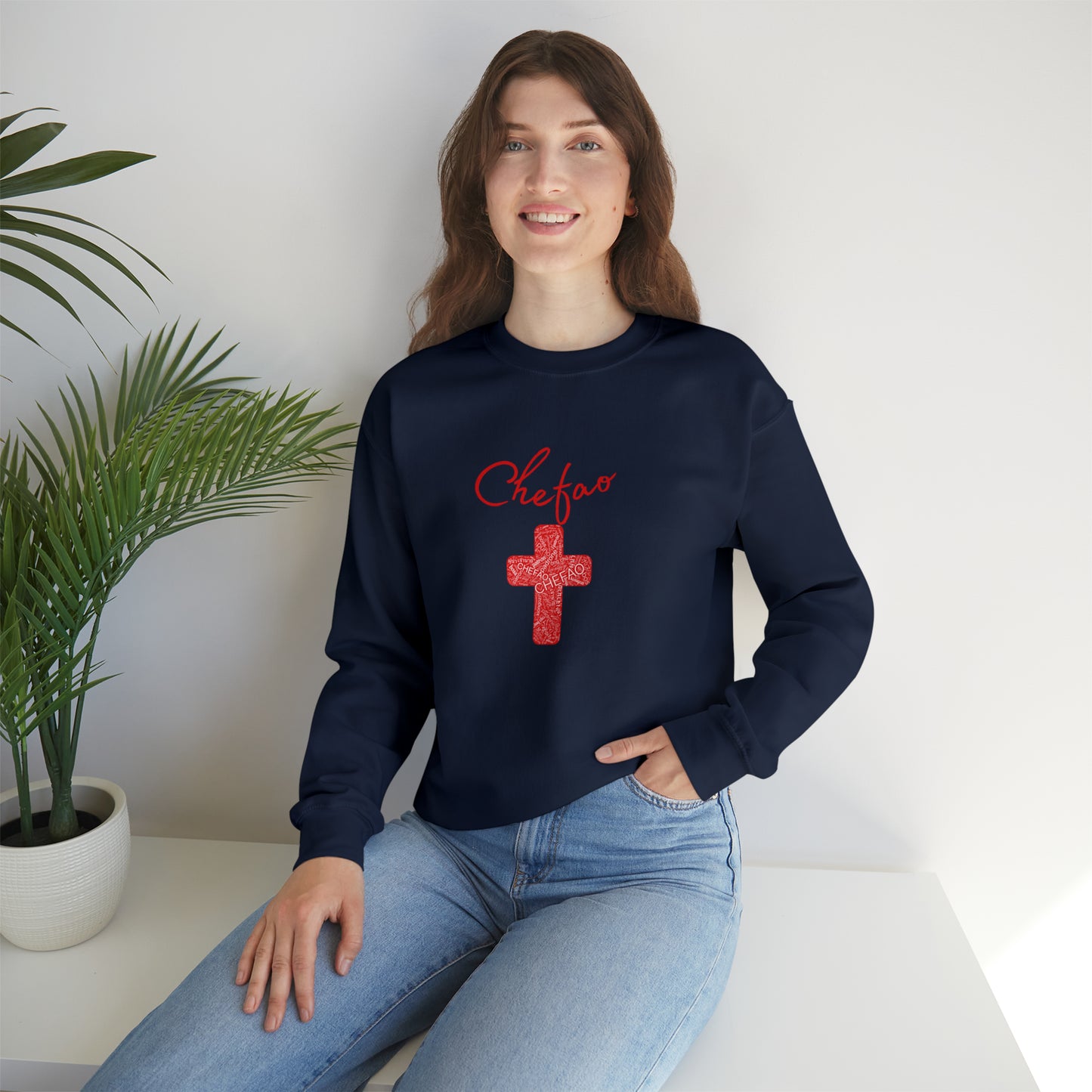 Chefao Cross I Red, Unisex Heavy Blend Crewneck Sweatshirt