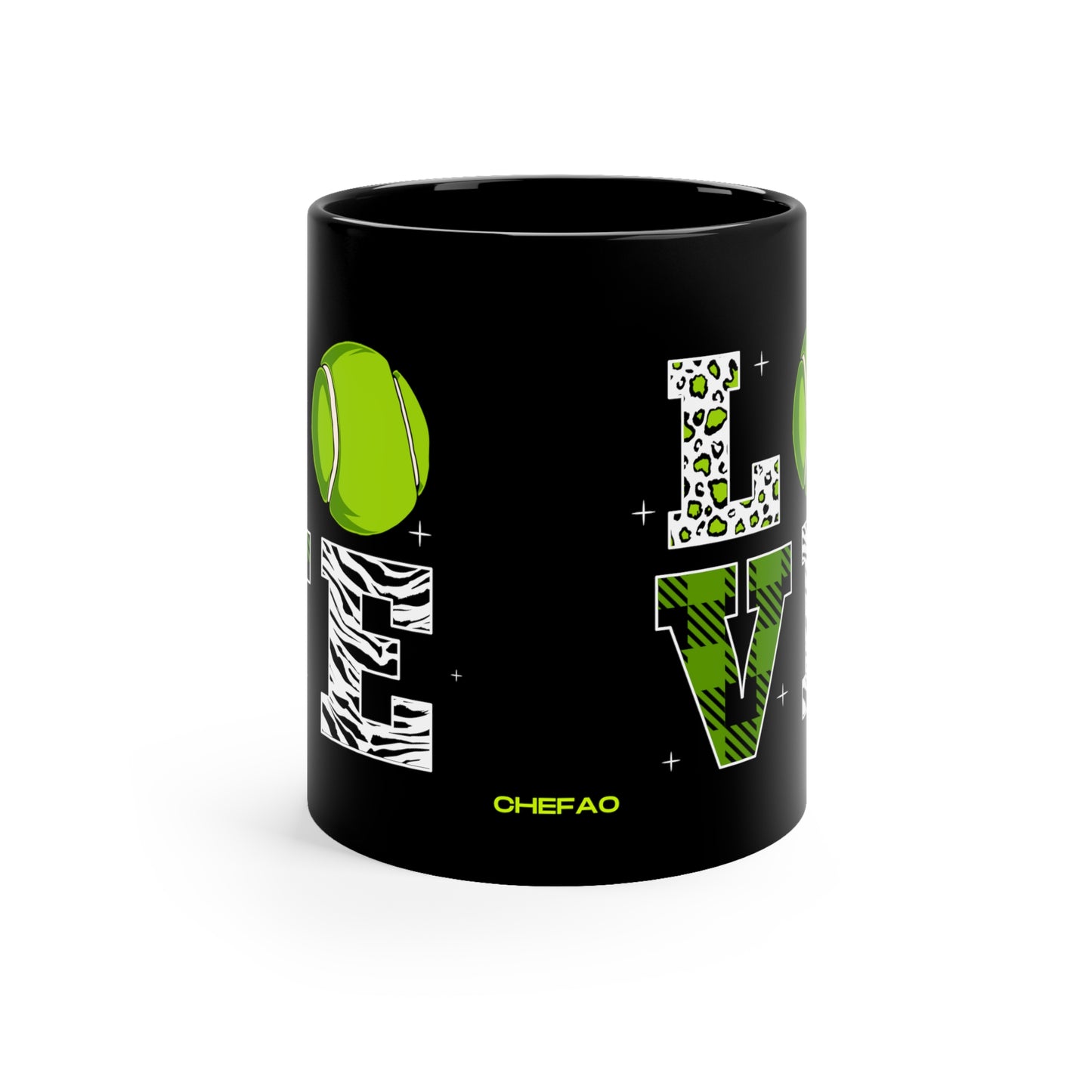 Chefao Love Tennis I, Black Coffee Mug, 11oz
