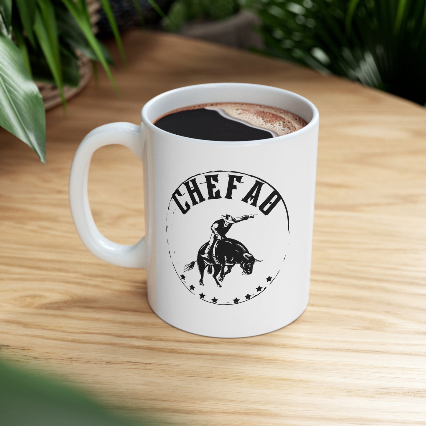 Chefao Bull Riding II, White Coffee Mug, 11oz