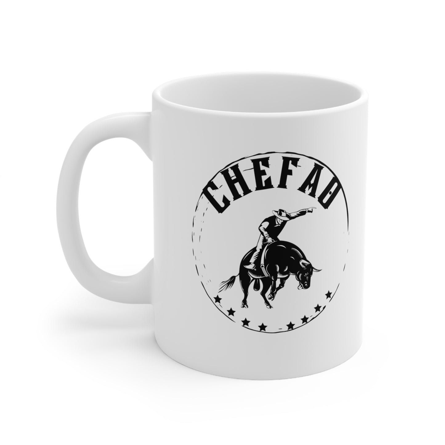Chefao Bull Riding II, White Coffee Mug, 11oz