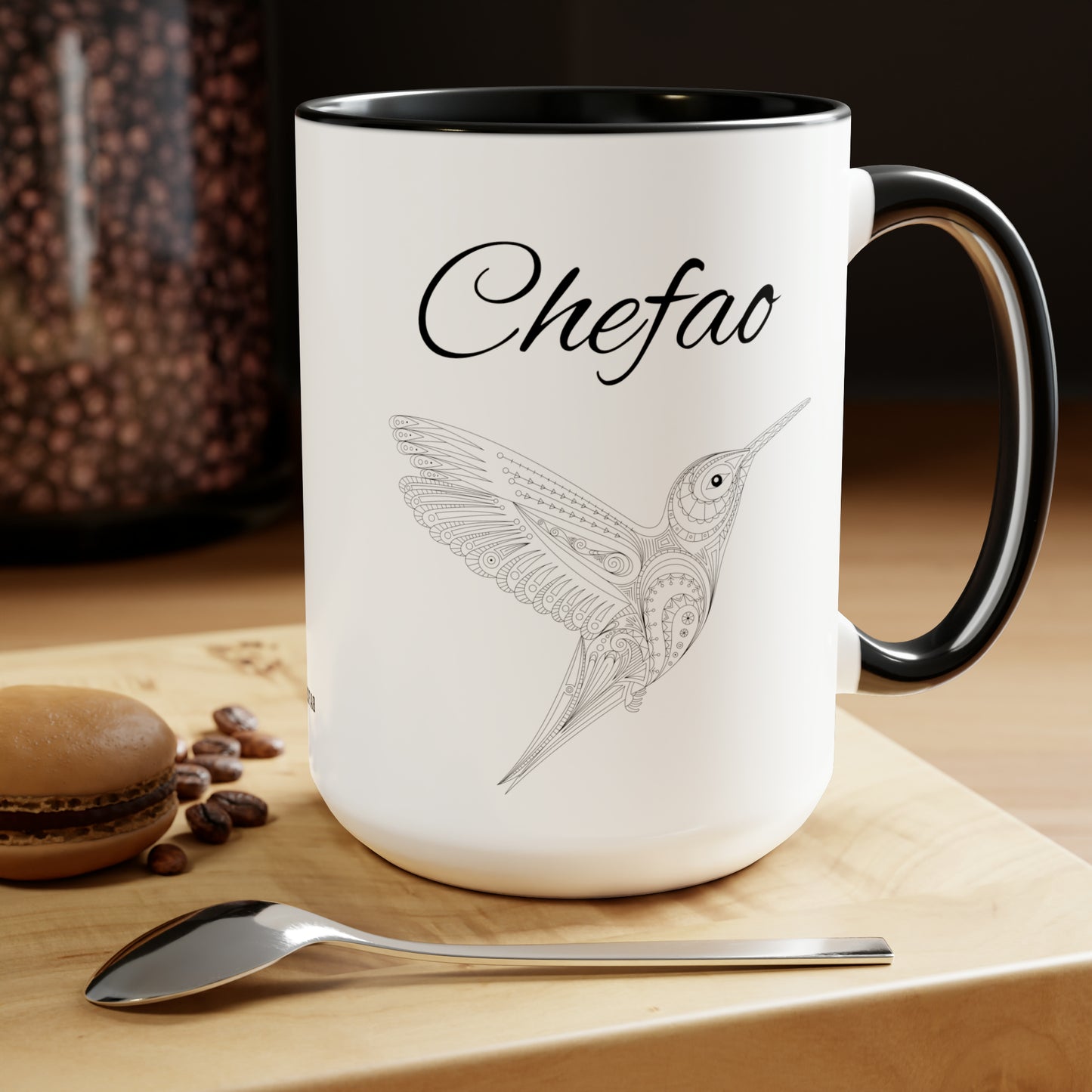 Chefao Mandala Hummingbird I, Two-Tone Coffee Mugs, 15oz
