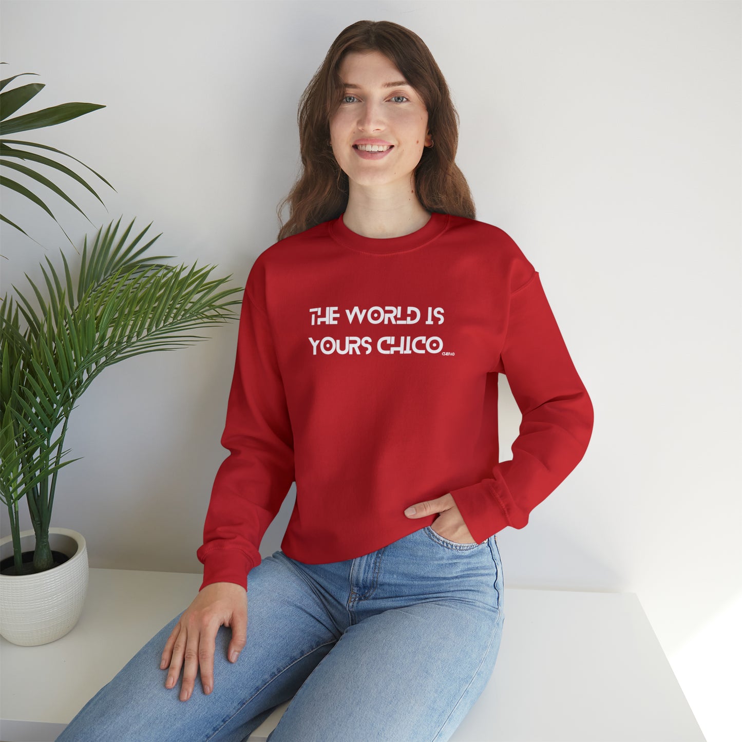 The World is Yours Chico, Unisex Heavy Blend Crewneck Sweatshirt