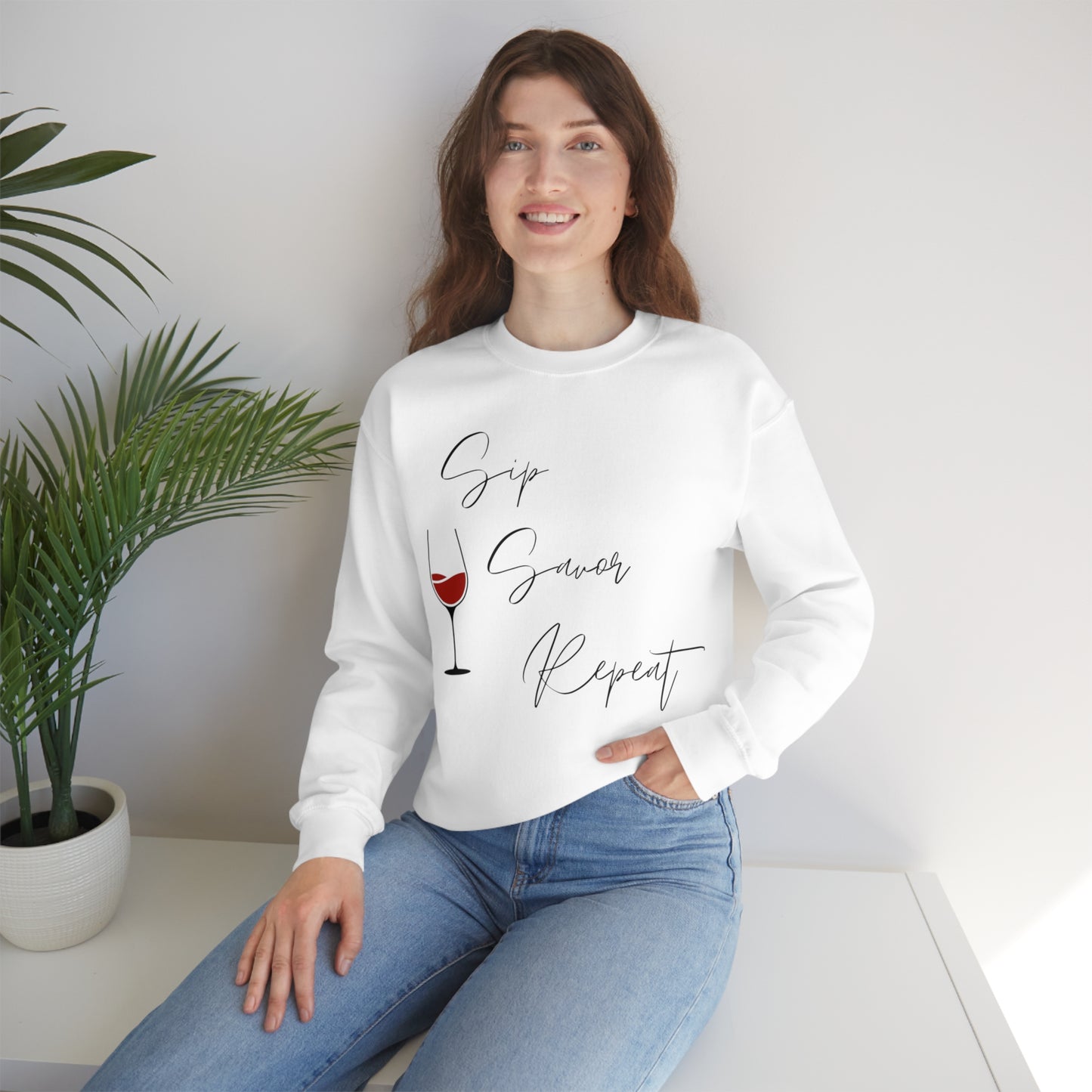 Sip, Savor, Repeat, Unisex Heavy Blend Crewneck Sweatshirt