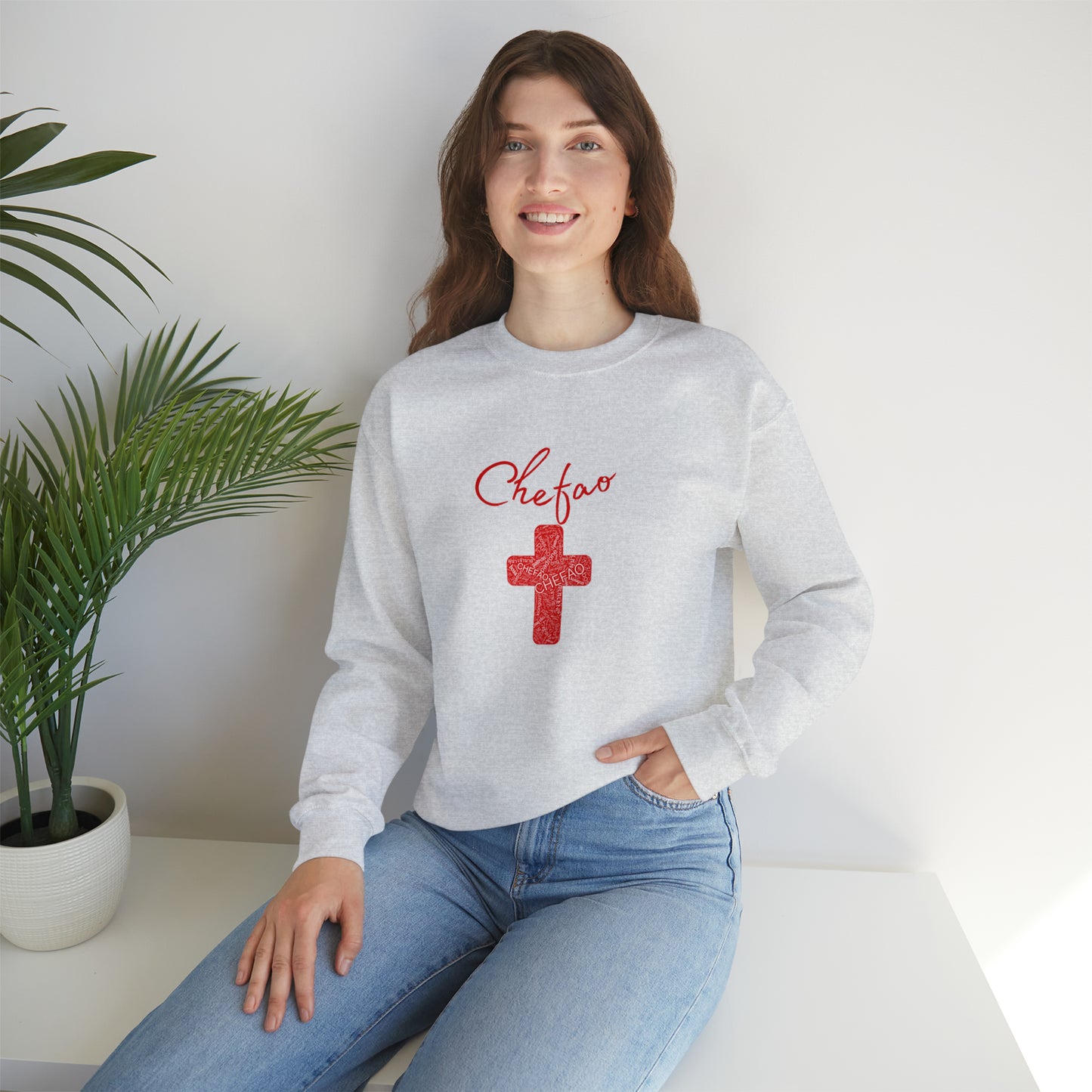 Chefao Cross I Red, Unisex Heavy Blend Crewneck Sweatshirt