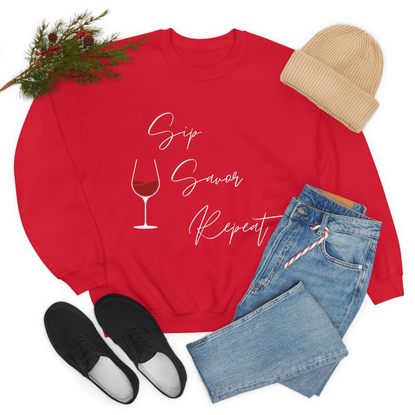 Sip, Savor, Repeat, Unisex Heavy Blend Crewneck Sweatshirt