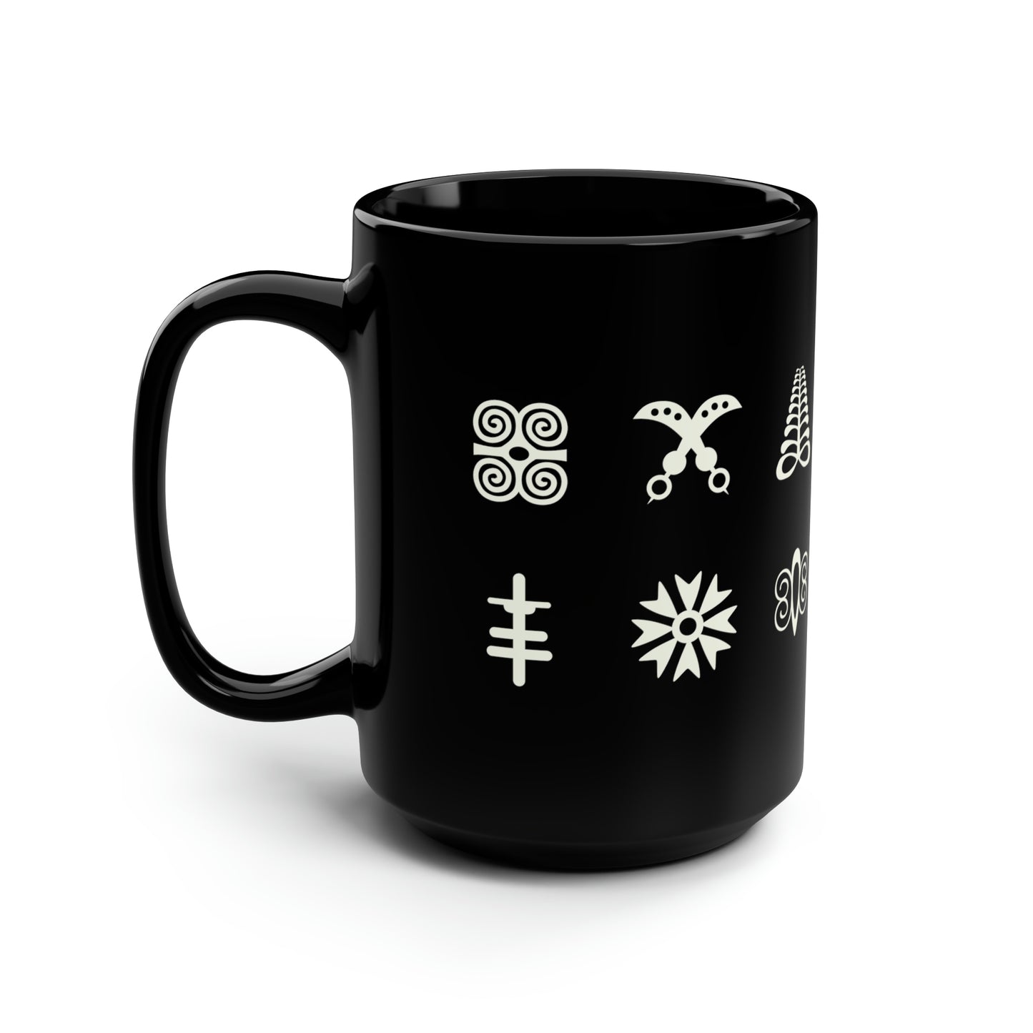 Chefao Adinkra Strength and Courage, Black Mug, 15oz