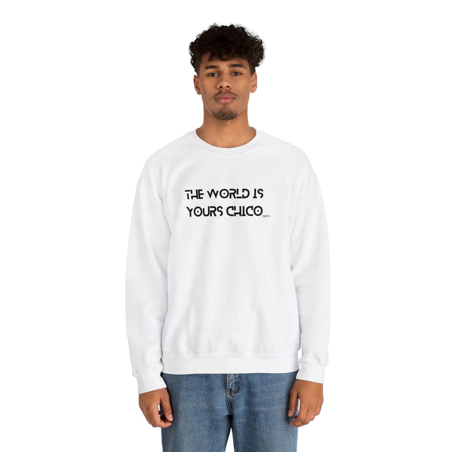 The World is Yours Chico, Unisex Heavy Blend Crewneck Sweatshirt