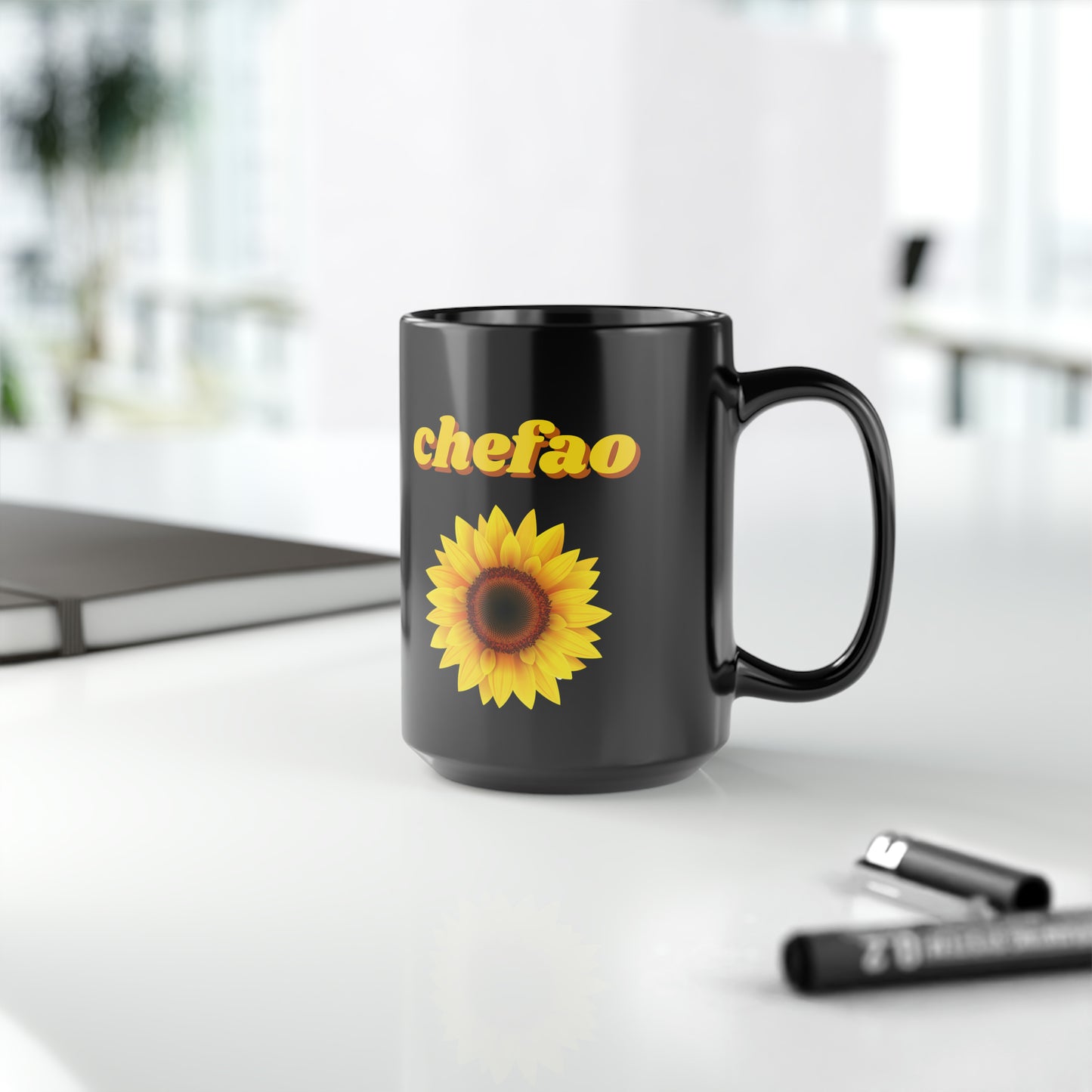 Chefao Sunflower I, Black Mug, 15oz