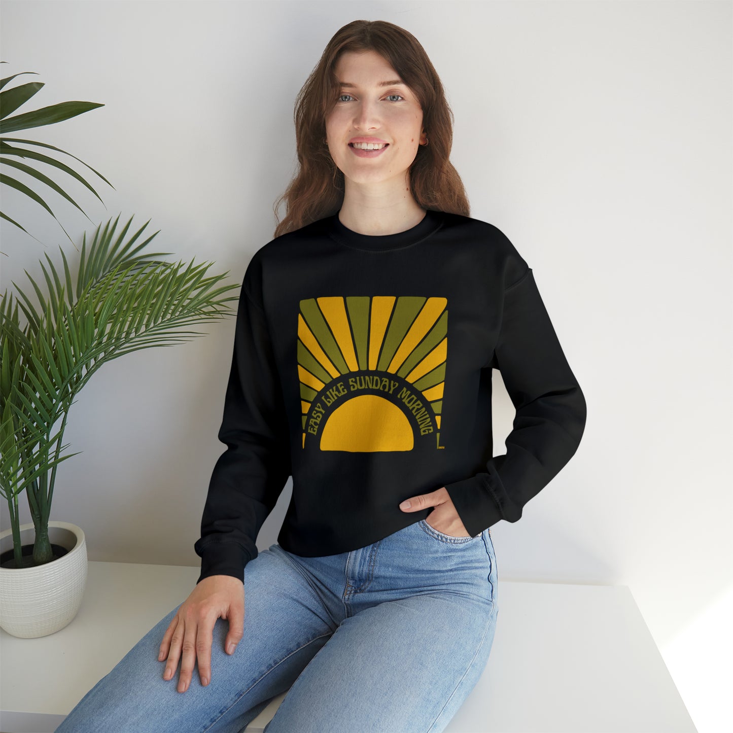 Easy Like Sunday Morning Green & Yellow, Unisex Heavy Blend Crewneck Sweatshirt