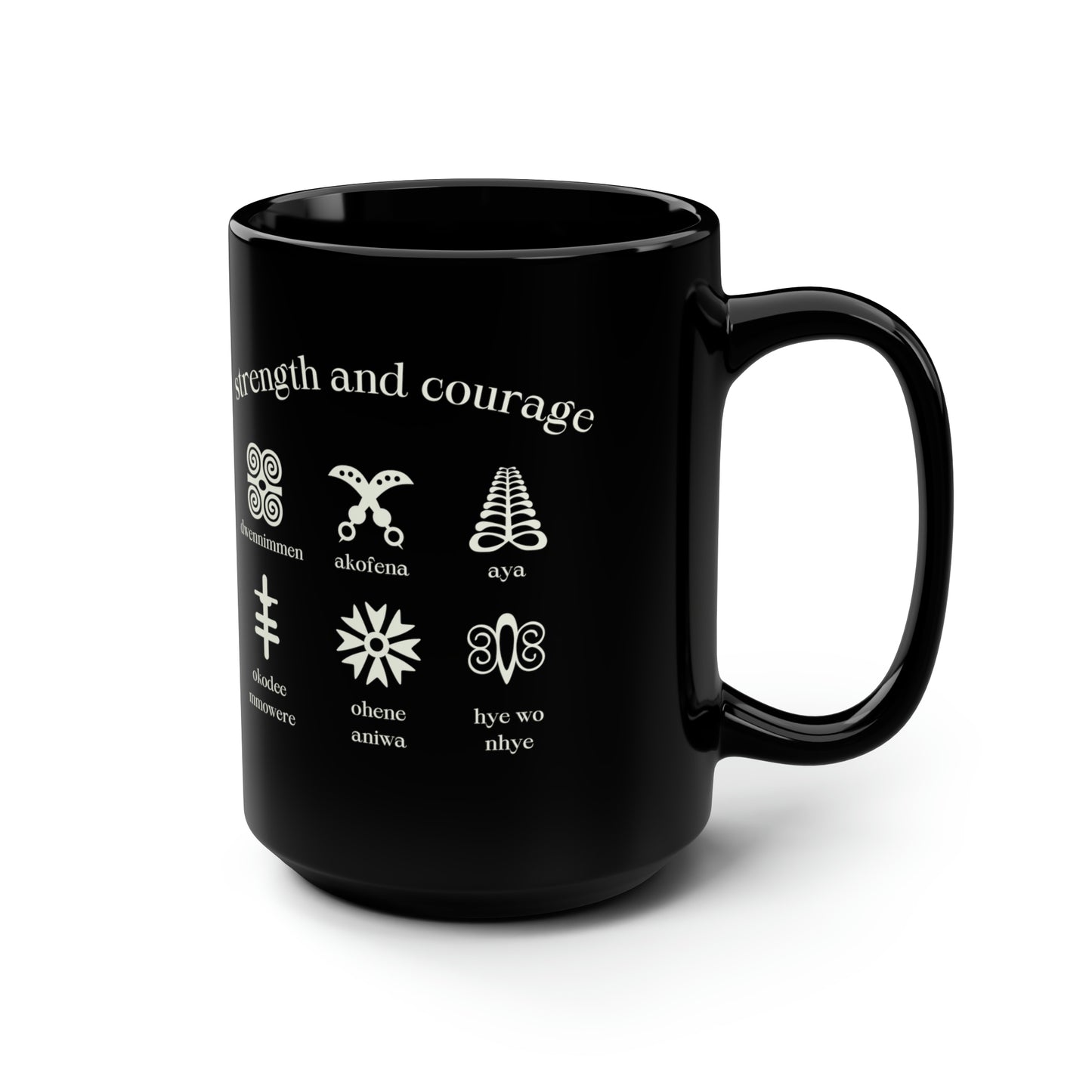 Chefao Adinkra Strength and Courage, Black Mug, 15oz
