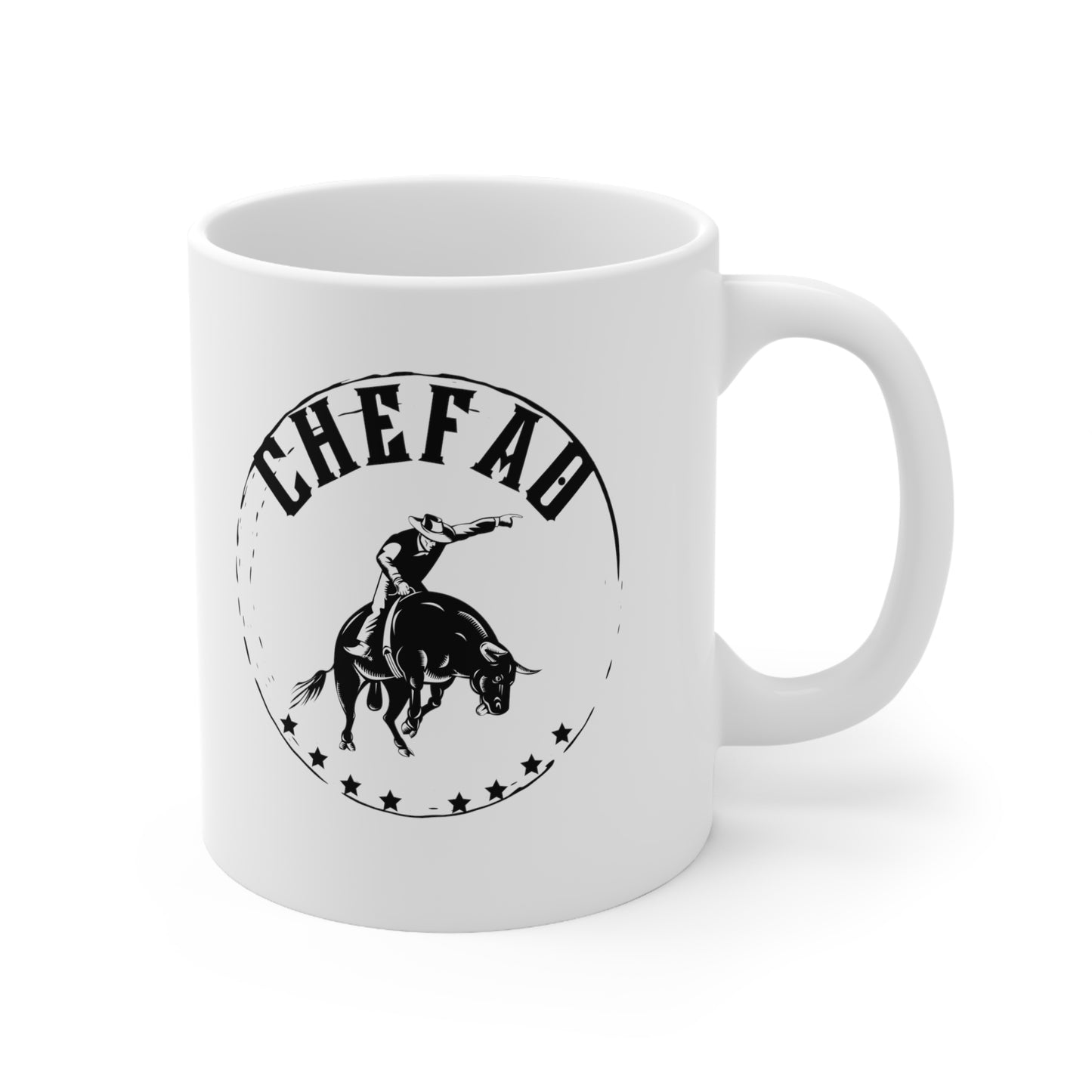 Chefao Bull Riding II, White Coffee Mug, 11oz