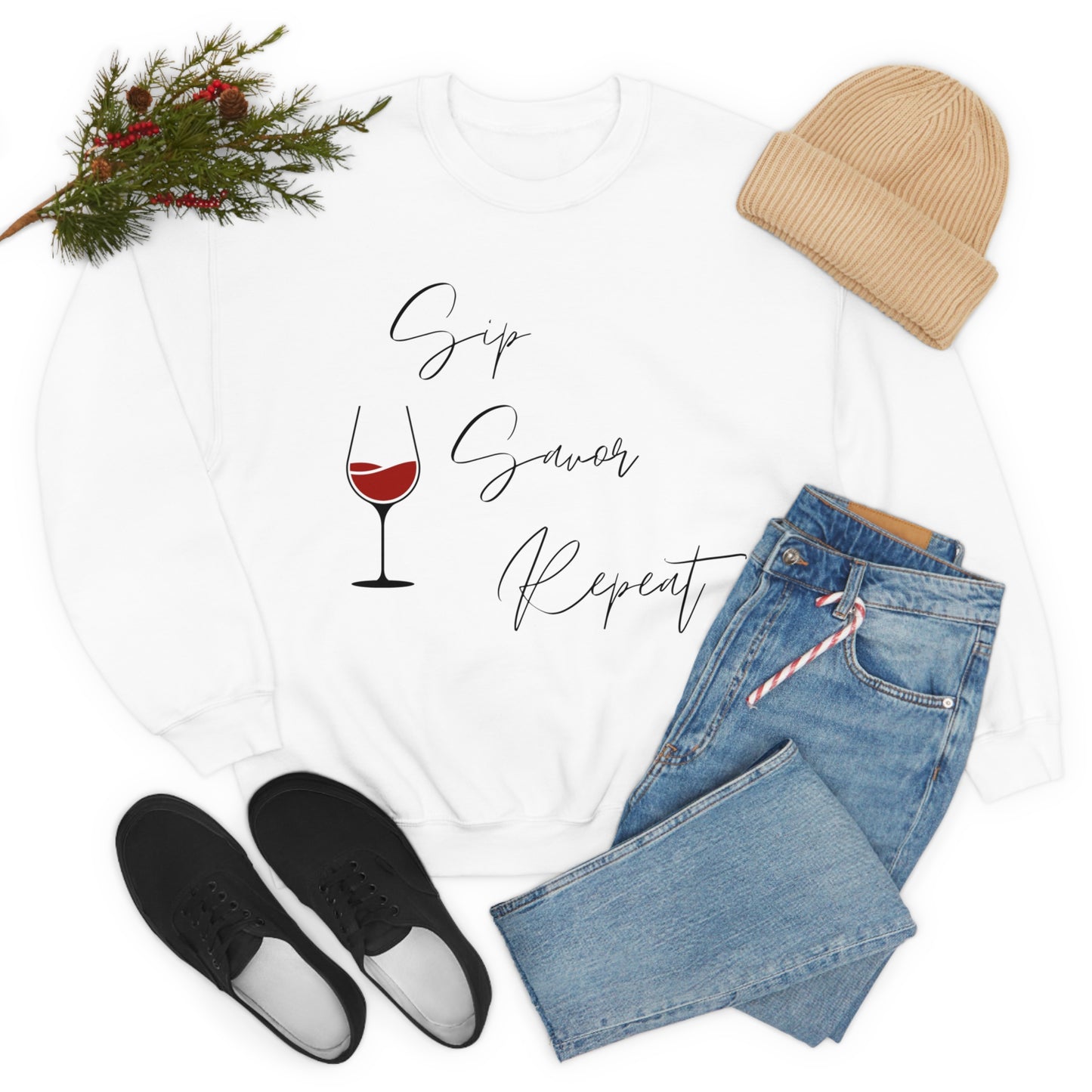 Sip, Savor, Repeat, Unisex Heavy Blend Crewneck Sweatshirt
