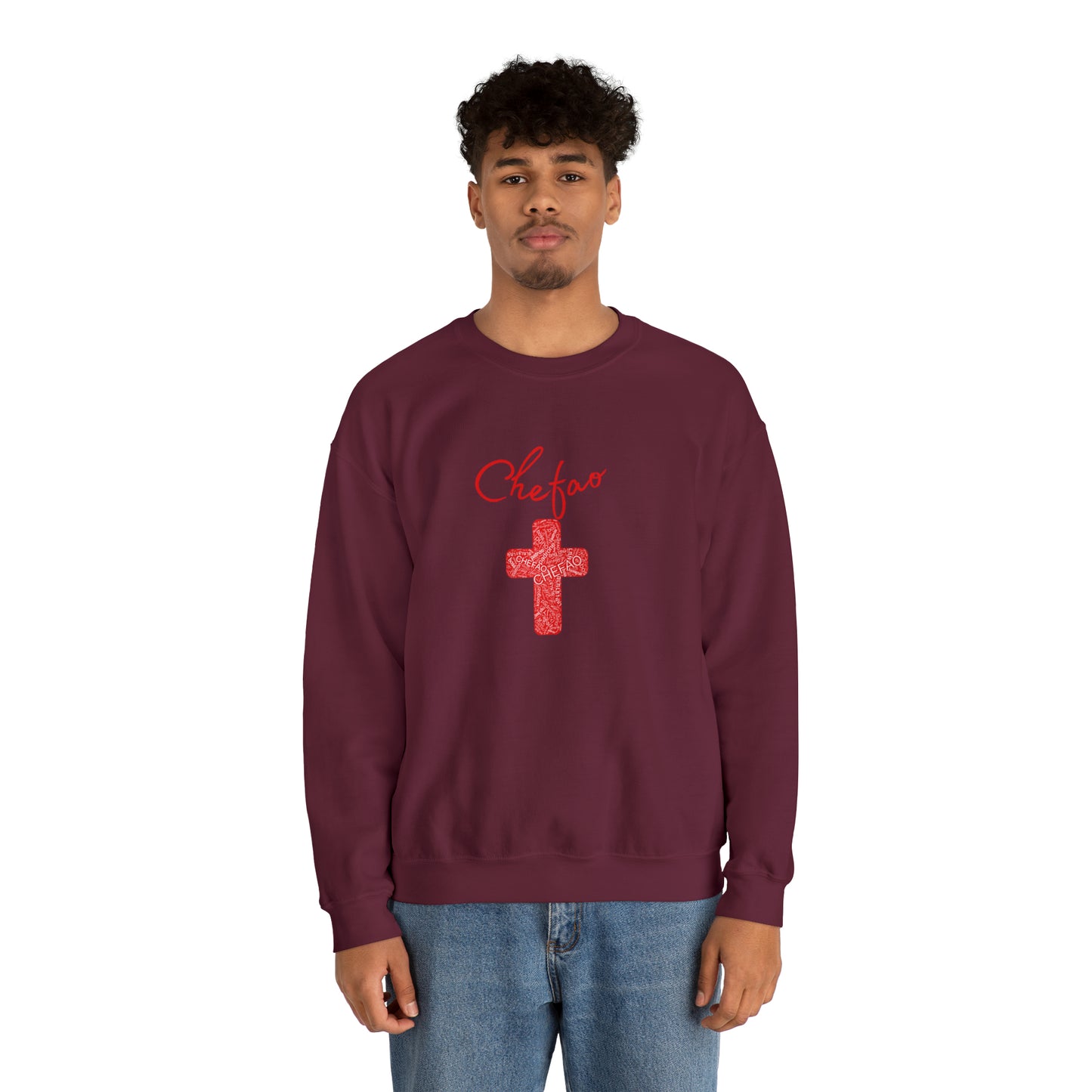 Chefao Cross I Red, Unisex Heavy Blend Crewneck Sweatshirt