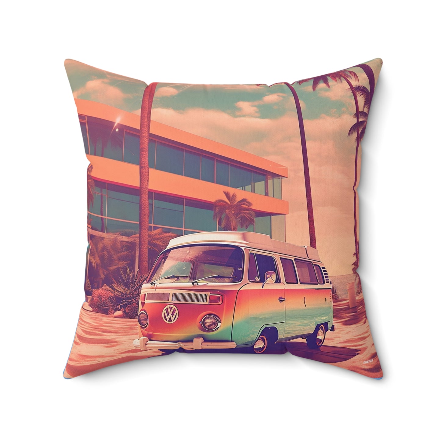 Retro Summer in Miami, Spun Polyester Square Pillow