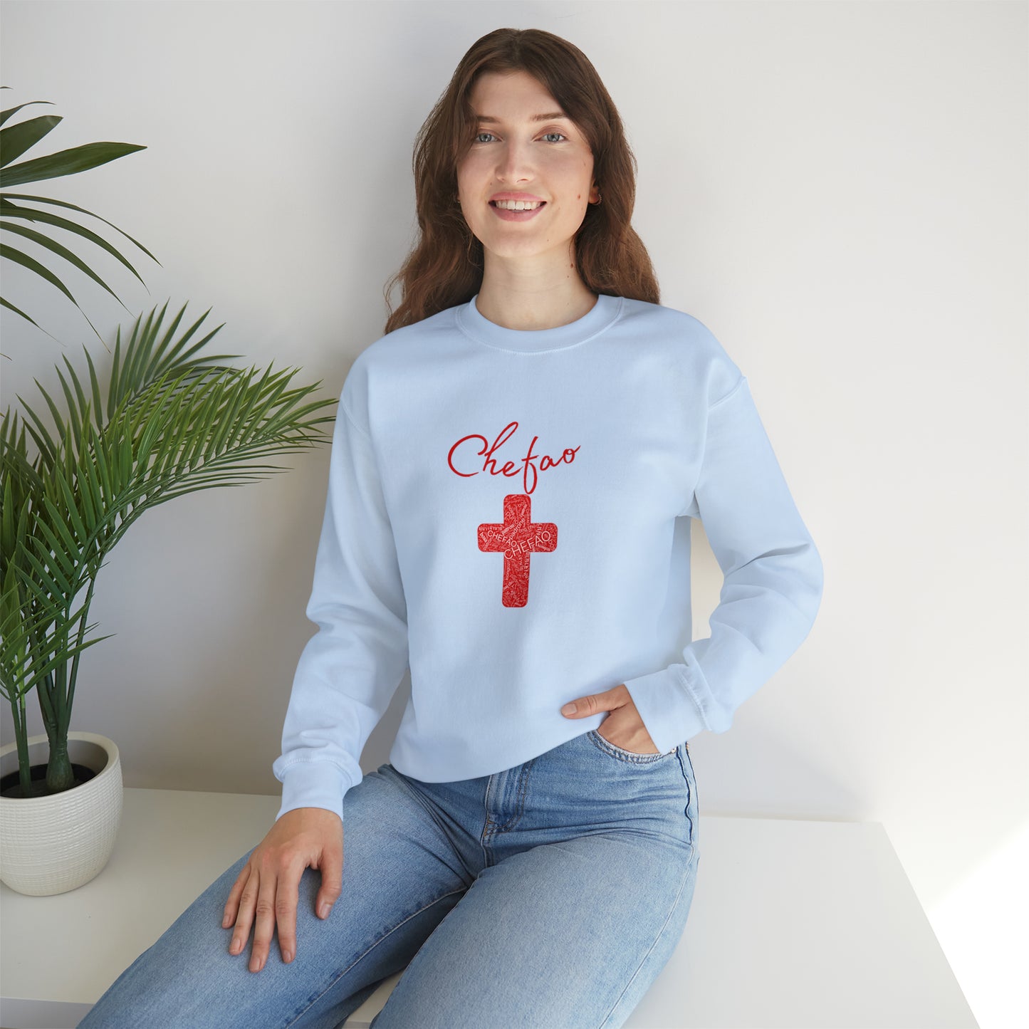 Chefao Cross I Red, Unisex Heavy Blend Crewneck Sweatshirt