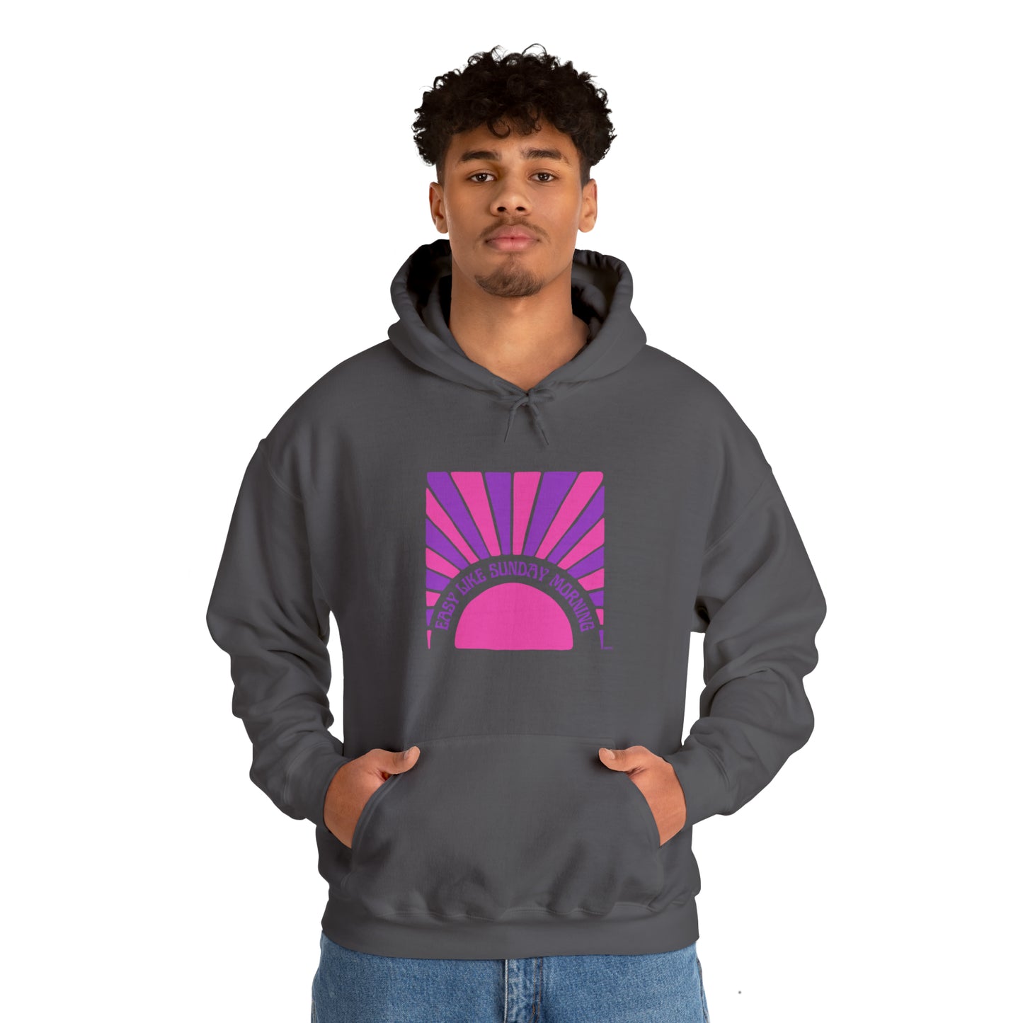 Easy Like Sunday Morning Pink & Purple, Unisex Heavy Blend Hooded Sweatshirt