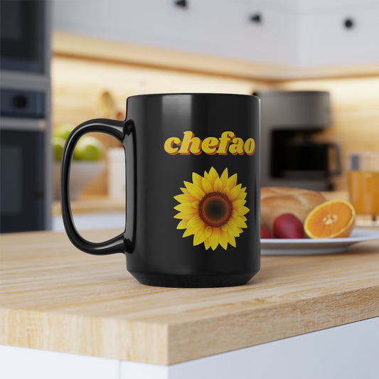 Chefao Sunflower I, Black Mug, 15oz