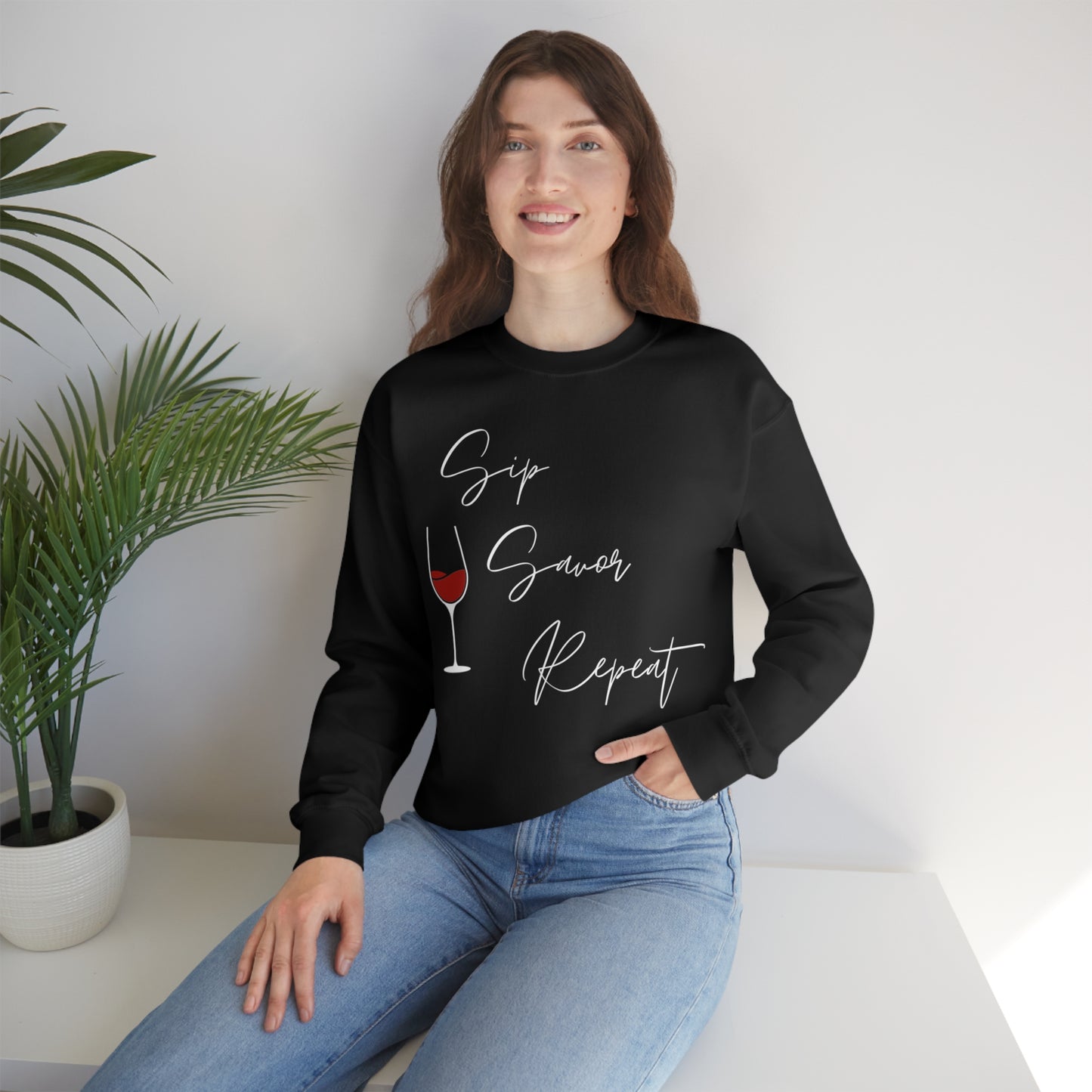 Sip, Savor, Repeat, Unisex Heavy Blend Crewneck Sweatshirt