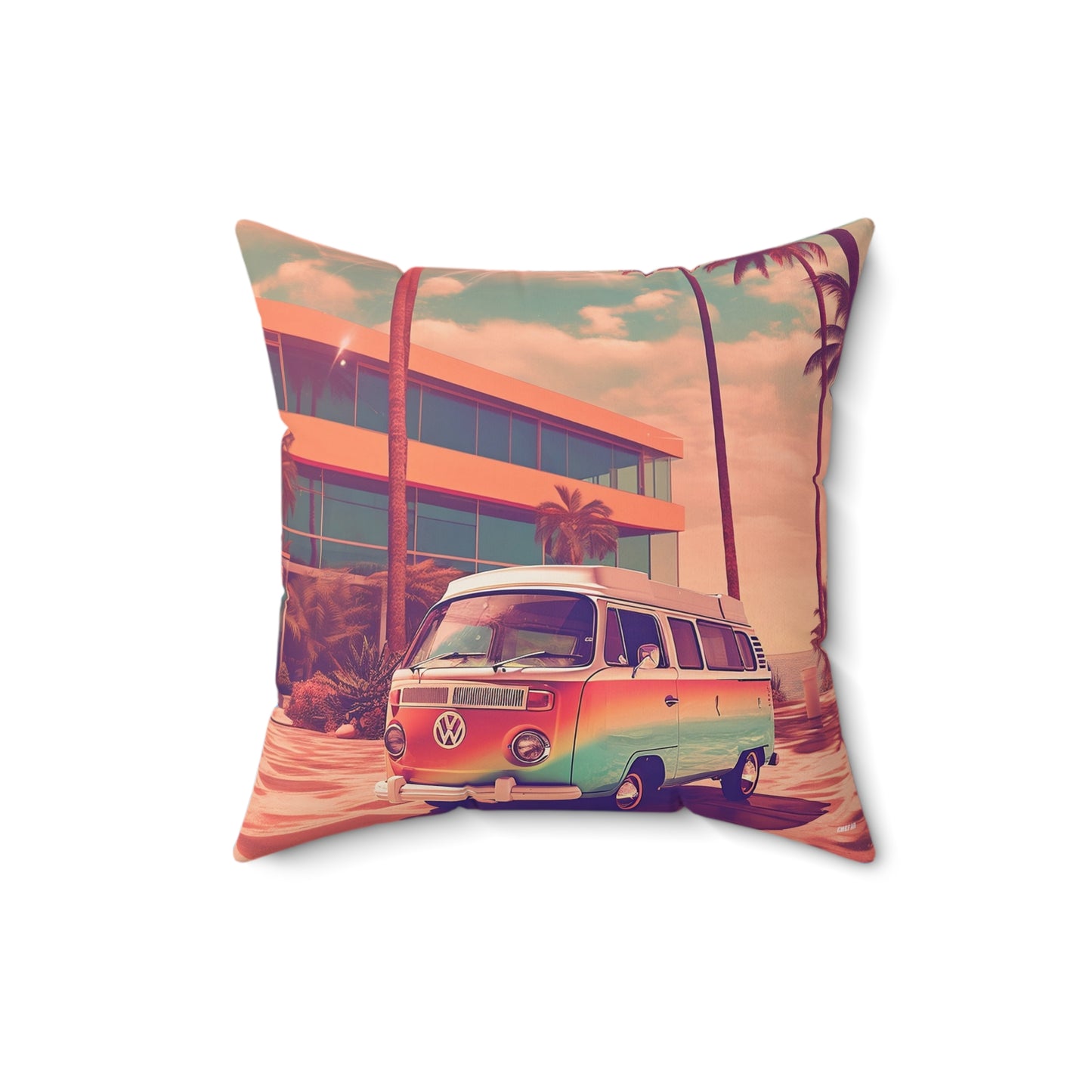 Retro Summer in Miami, Spun Polyester Square Pillow