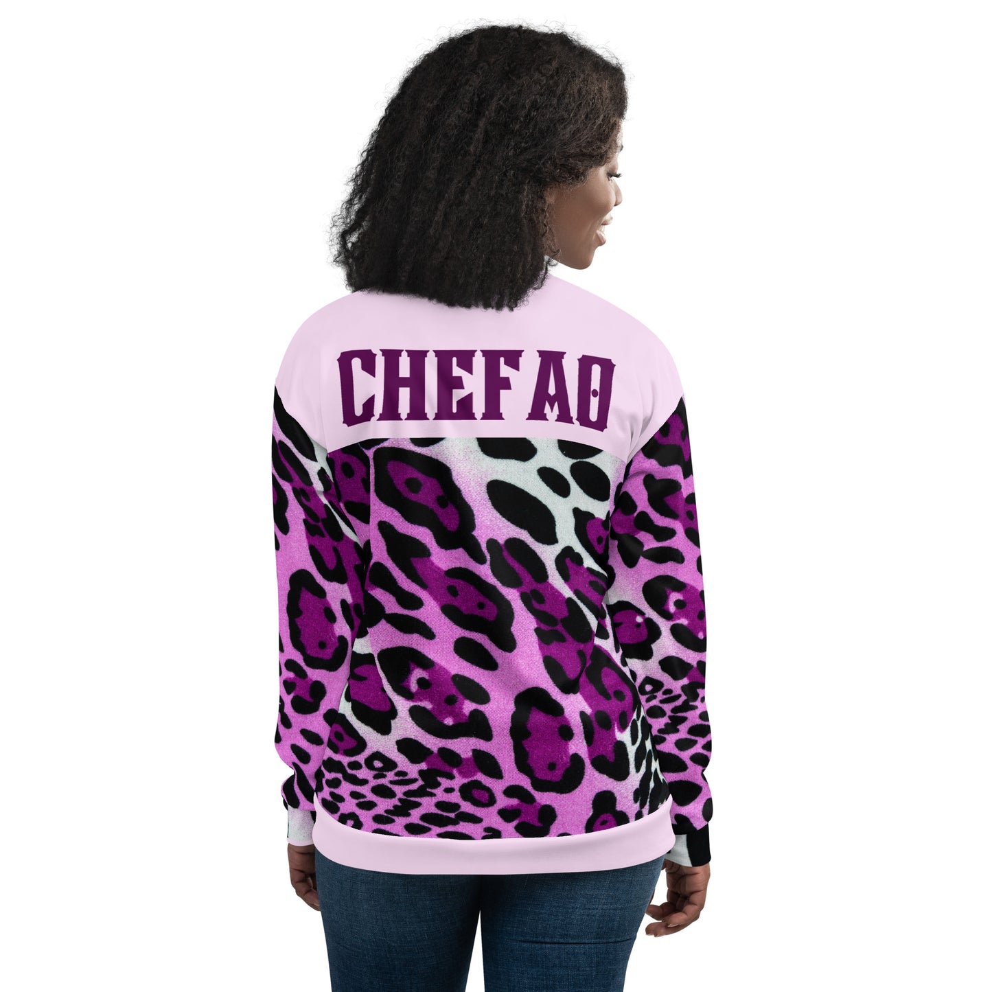 Chefao Leopard Print I, Unisex Bomber Jacket Purple