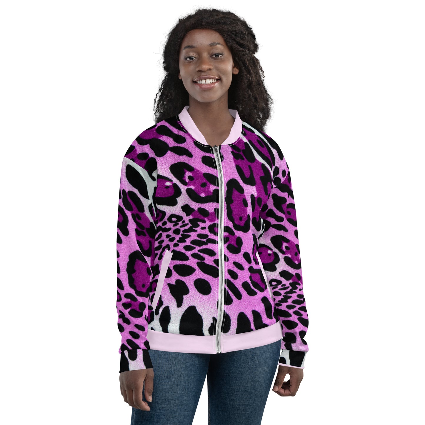 Chefao Leopard Print I, Unisex Bomber Jacket Purple
