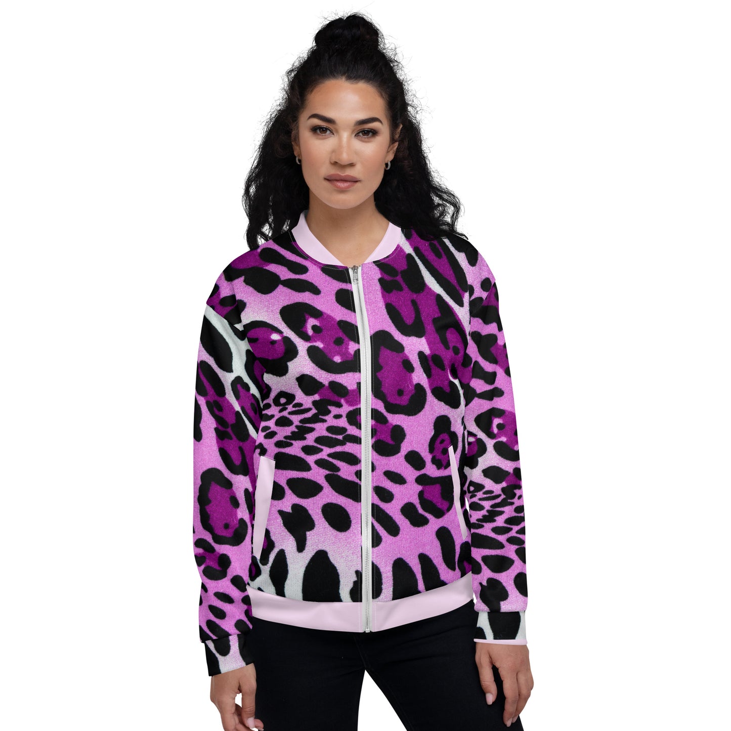 Chefao Leopard Print I, Unisex Bomber Jacket Purple