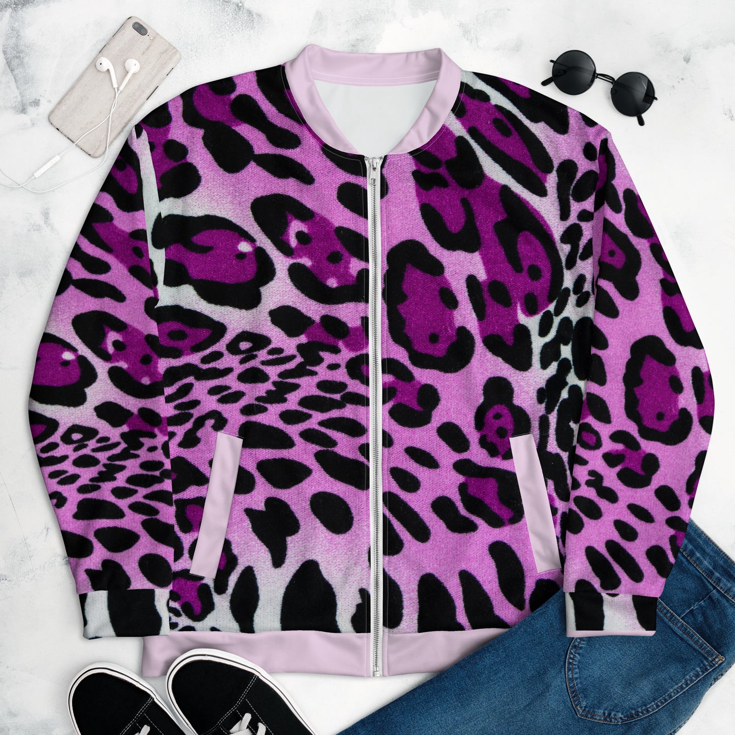 Chefao Leopard Print I, Unisex Bomber Jacket Purple