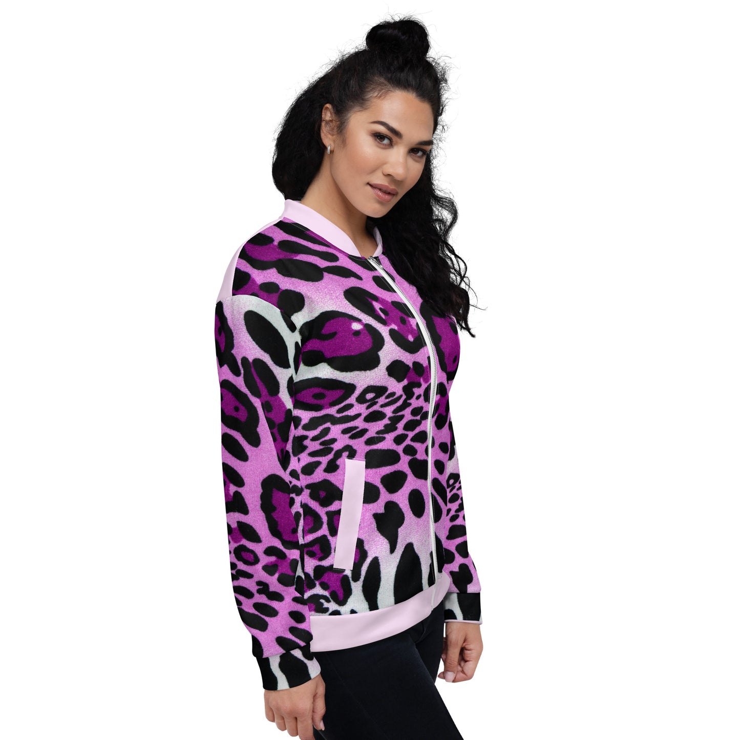 Chefao Leopard Print I, Unisex Bomber Jacket Purple
