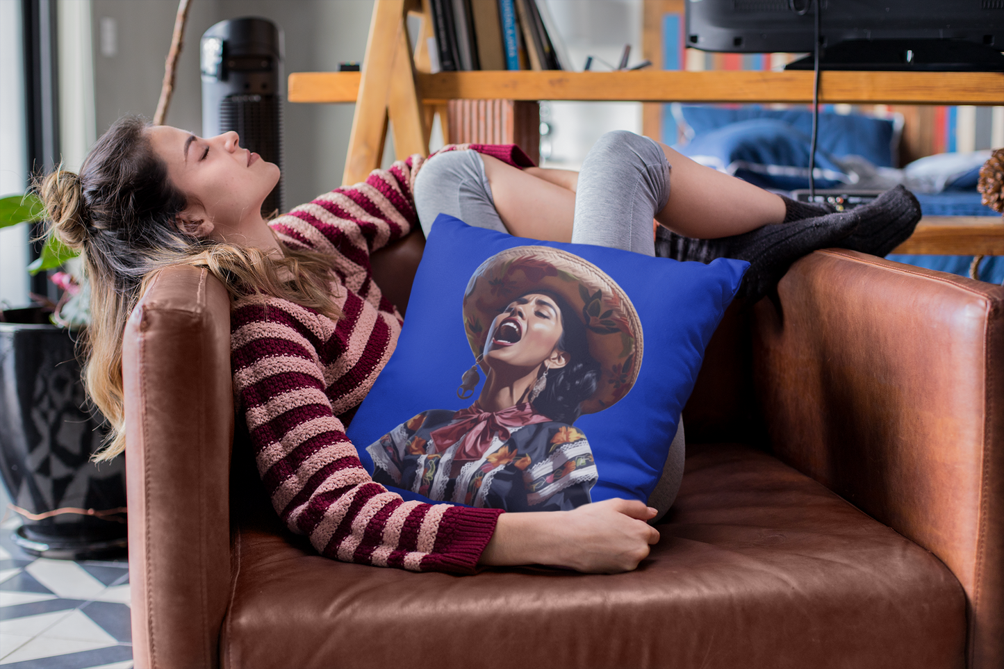 Mariachi Woman, Spun Polyester Square Pillow