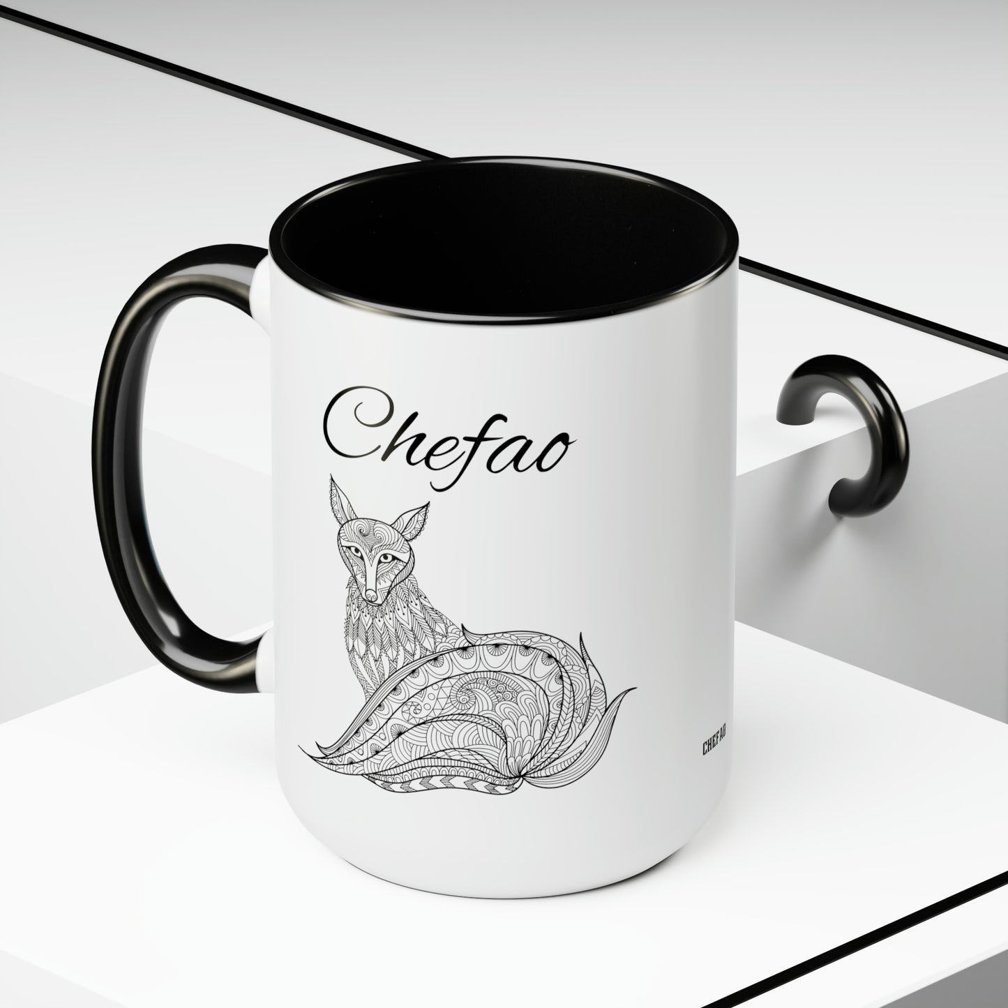 Chefao Mandala Fox I, Two-Tone Coffee Mugs, 15oz