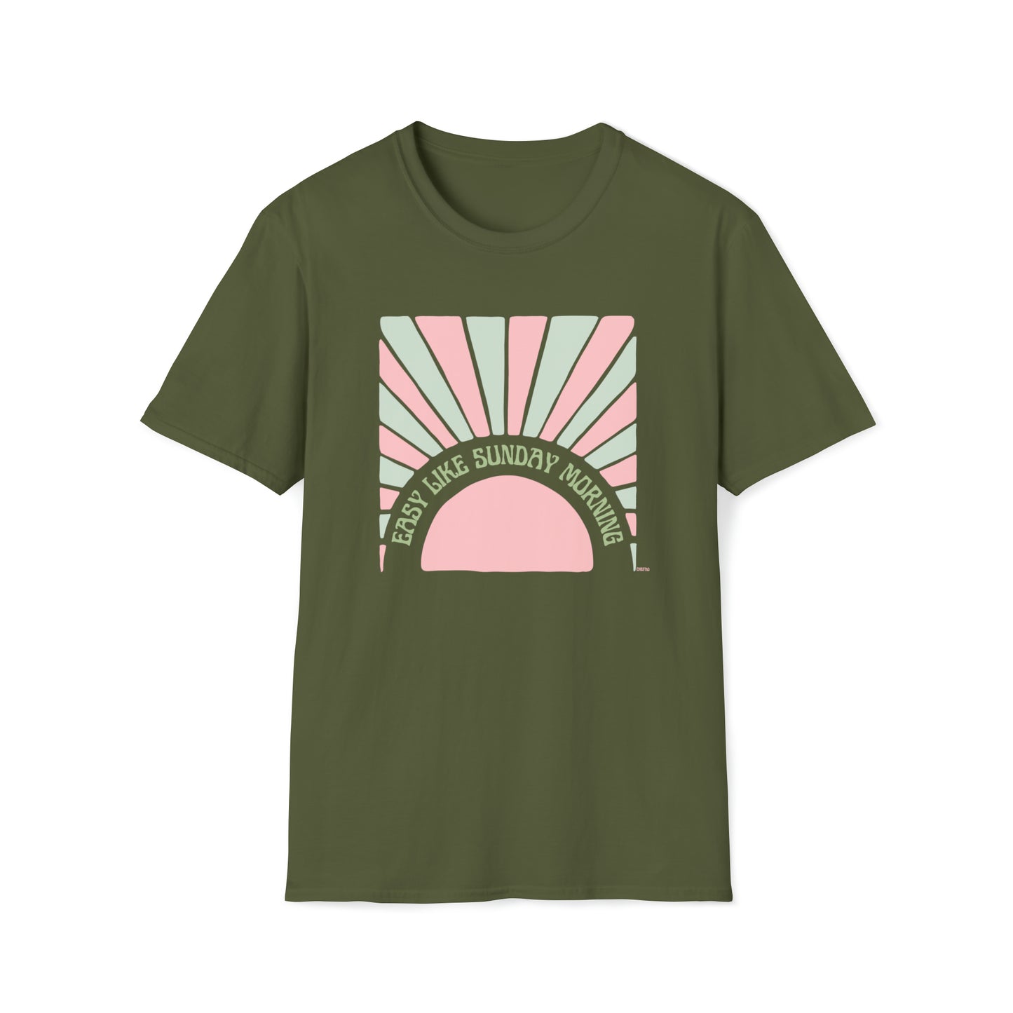 Easy Like Sunday Morning Pink & Green, Unisex Softstyle T-Shirt